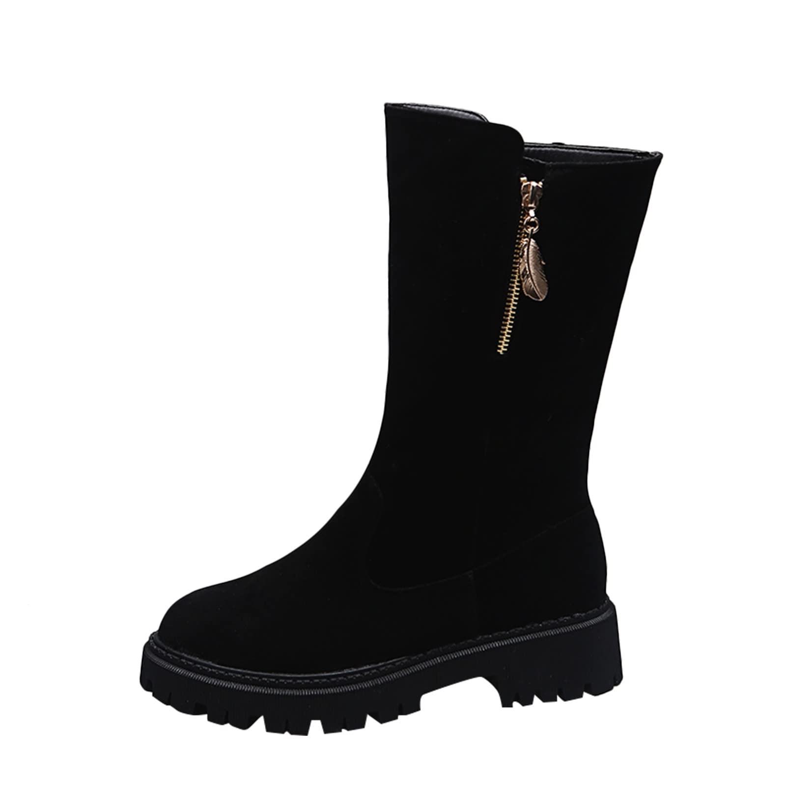 Round Toe Mid-Calf Suede Boots for Women with Side Zipper - Fashionable Over The Knee Boots for Wide Calf - Perfect for Fall/Winter Outfits, Office Wear & Date Nights