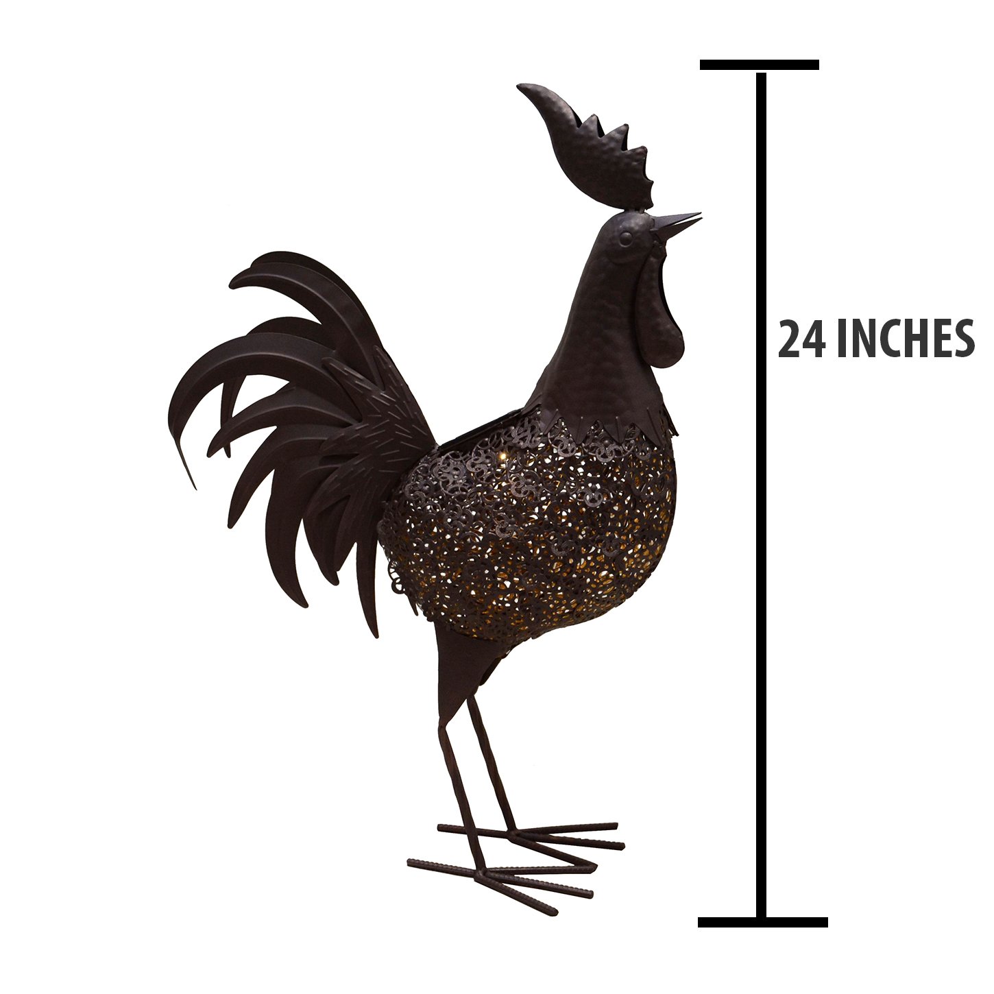 Oakland Living AZ650262-ROOSTER-4-HB Solar Powered Rooster Animal Garden Statue in Hammer Tone Bronze - Outdoor Decorative Solar Light for Yard, Patio, and Garden Decor