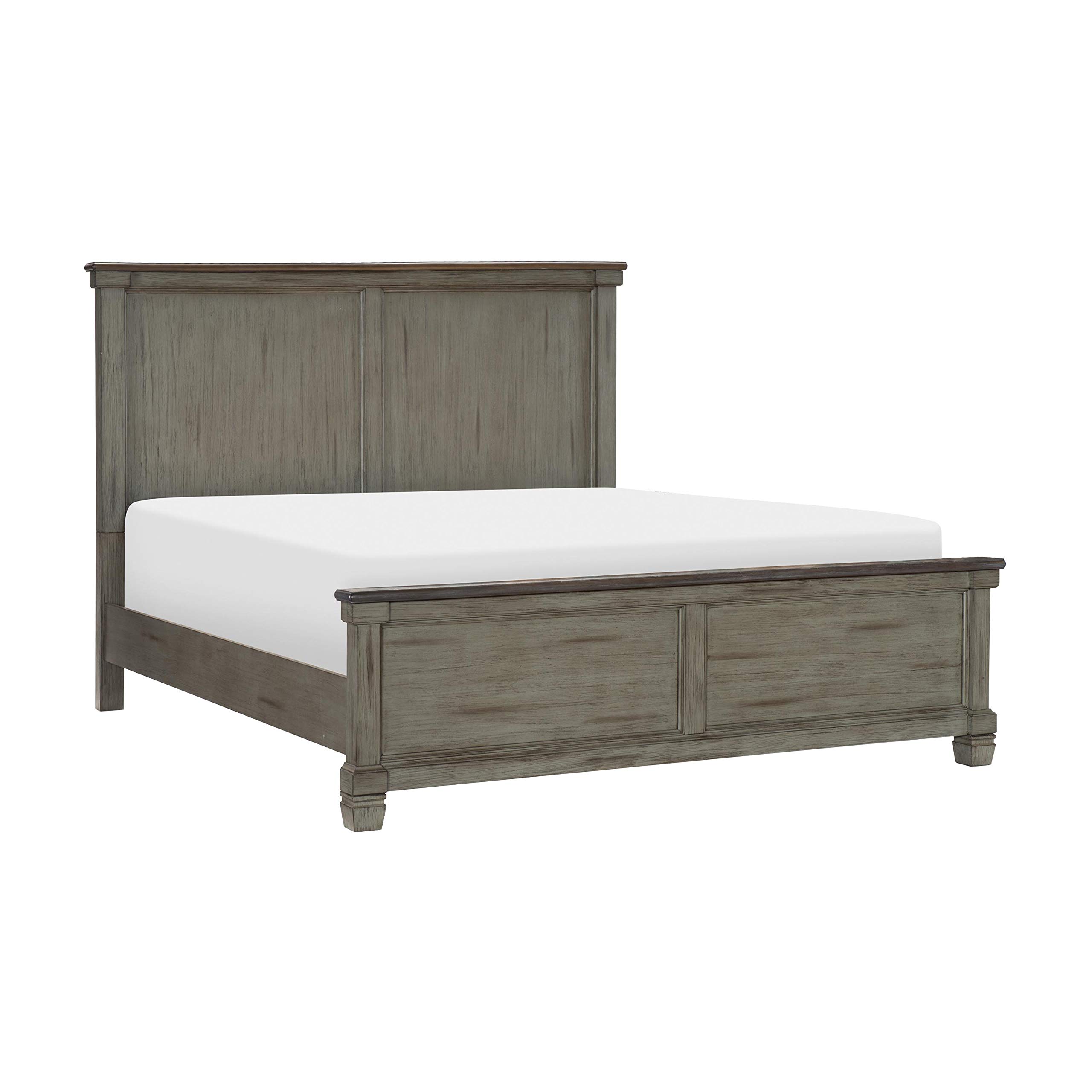 Lexicon Penza Panel Queen Bed Frame - Antique Gray & Coffee Finish - Modern Farmhouse Bedroom Furniture for Master & Guest Rooms