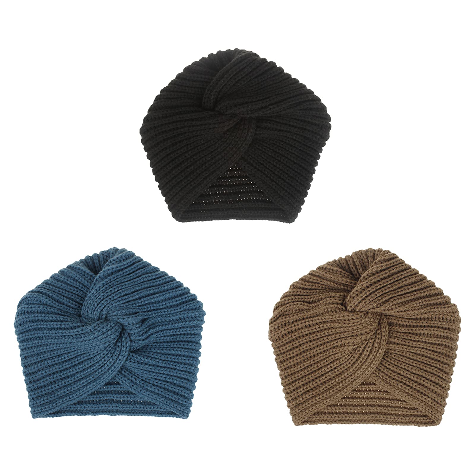 3-Piece Women's Knitted Winter Headscarf Set - Warm Beanie Hat & Headband Combo for Sleeping, Chemo, and Cold Weather (Black, Navy, Khaki) - Cozy Accessories for Indoor Comfort & Outdoor Activities