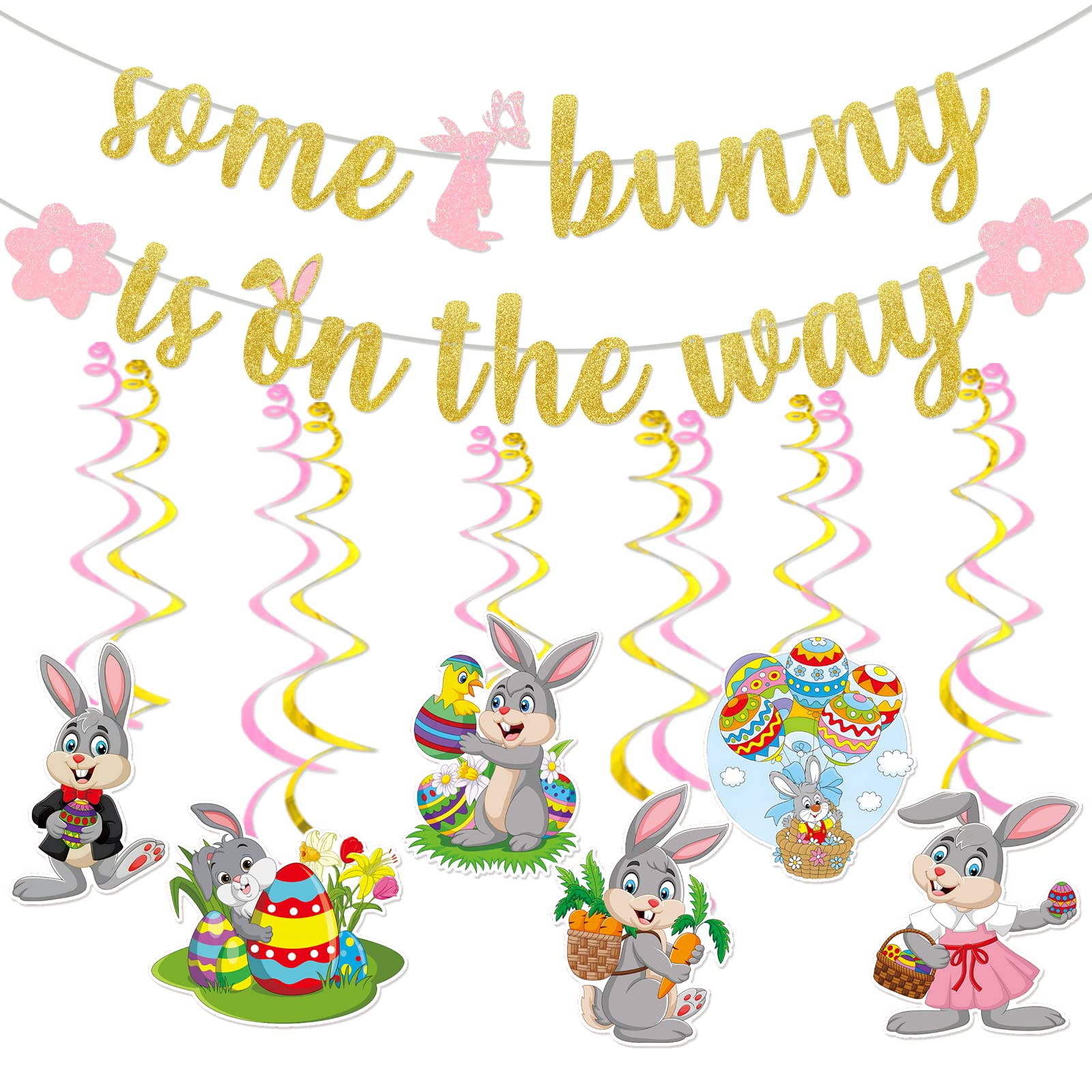 Some Bunny is On The Way Banner - Adorable Bunny Baby Shower Decorations for Girls, Easter & Spring Parties - Perfect for Nursery Wall, Gender Reveal & Celebration Backdrop