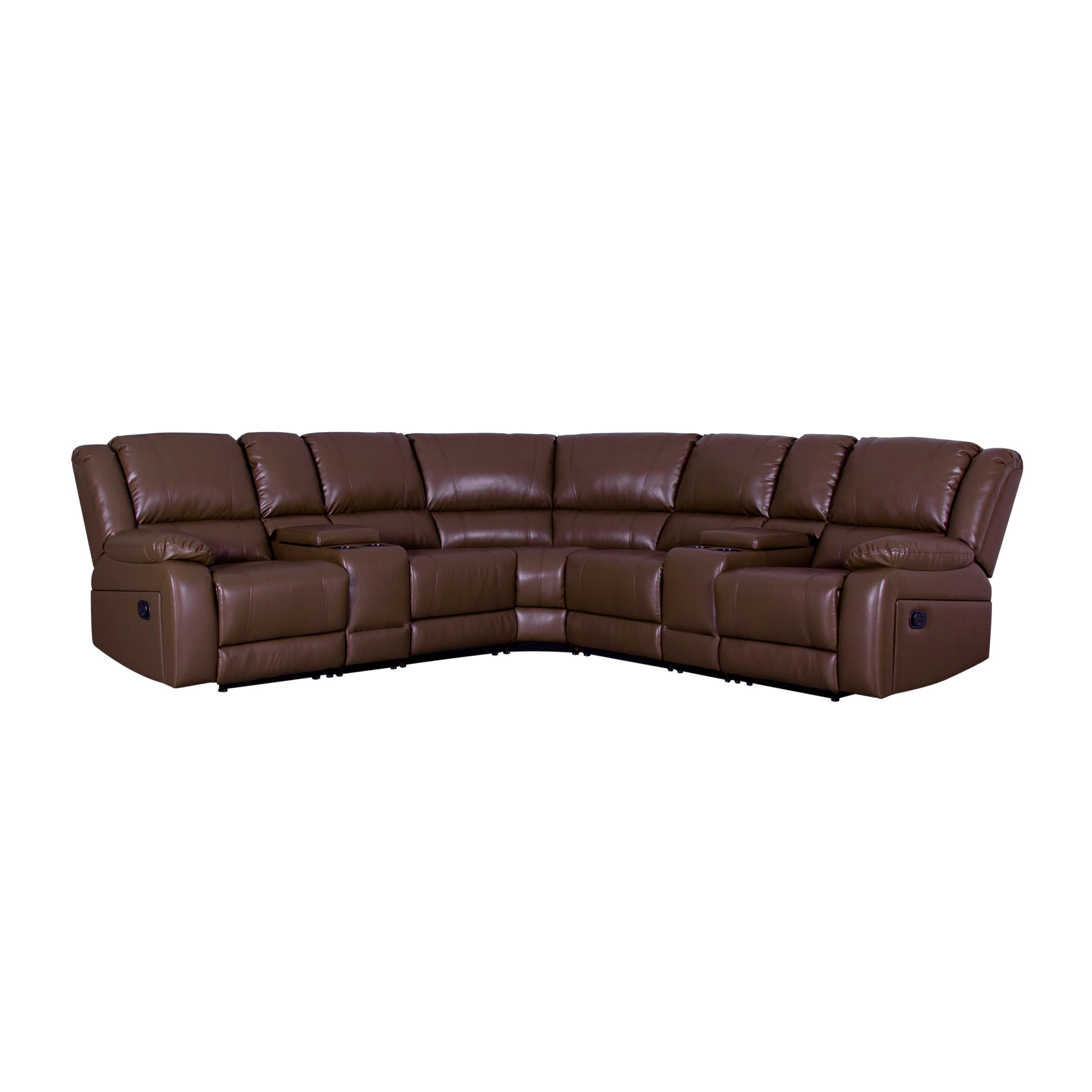 Modular Sectional Sofa with PU Leather & Manual Recliner - Symmetrical L-Shaped Couch Set for Living Room | Brown Reclining Sofa for Family Movie Nights & Lounge Relaxation