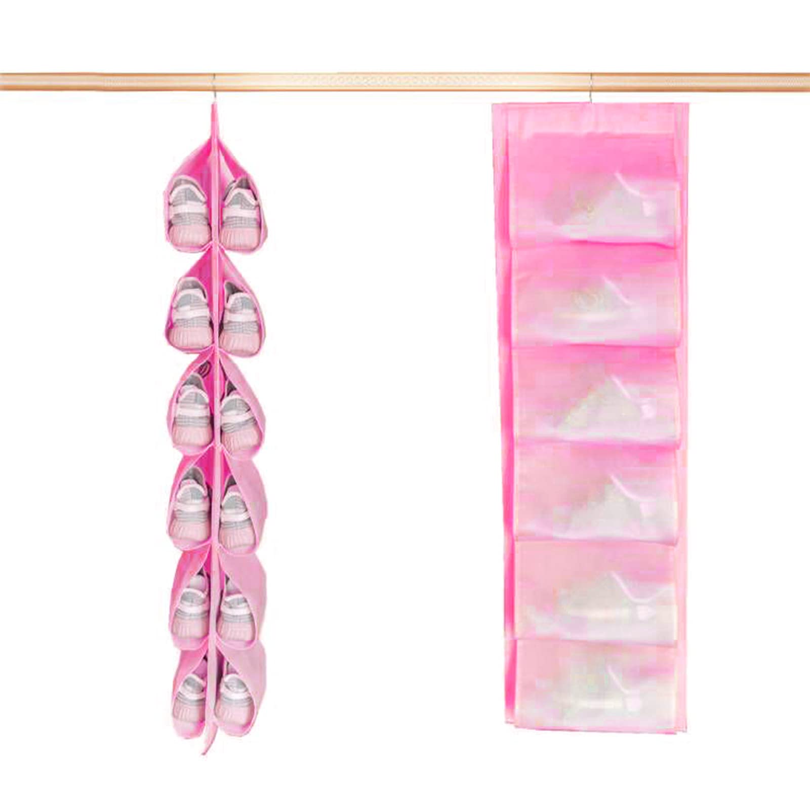 Yiautao Over The Door Shoe Rack - 12 Large Pockets Hanging Shoe Organizer for Closet, Bedroom & Entryway Storage - Space Saving Shoe Holder Bags (Pink) - Perfect for Small Spaces & Apartment Living