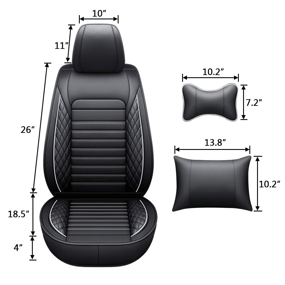 Premium Waterproof Faux Leather Car Seat Covers Full Set - Universal Fit for Sedan, SUV, Truck (5-Piece) | Breathable Leatherette Front & Rear Seat Protectors with Pillows | Black & White | Perfect for Daily Commute, Road Trips & Family Protection