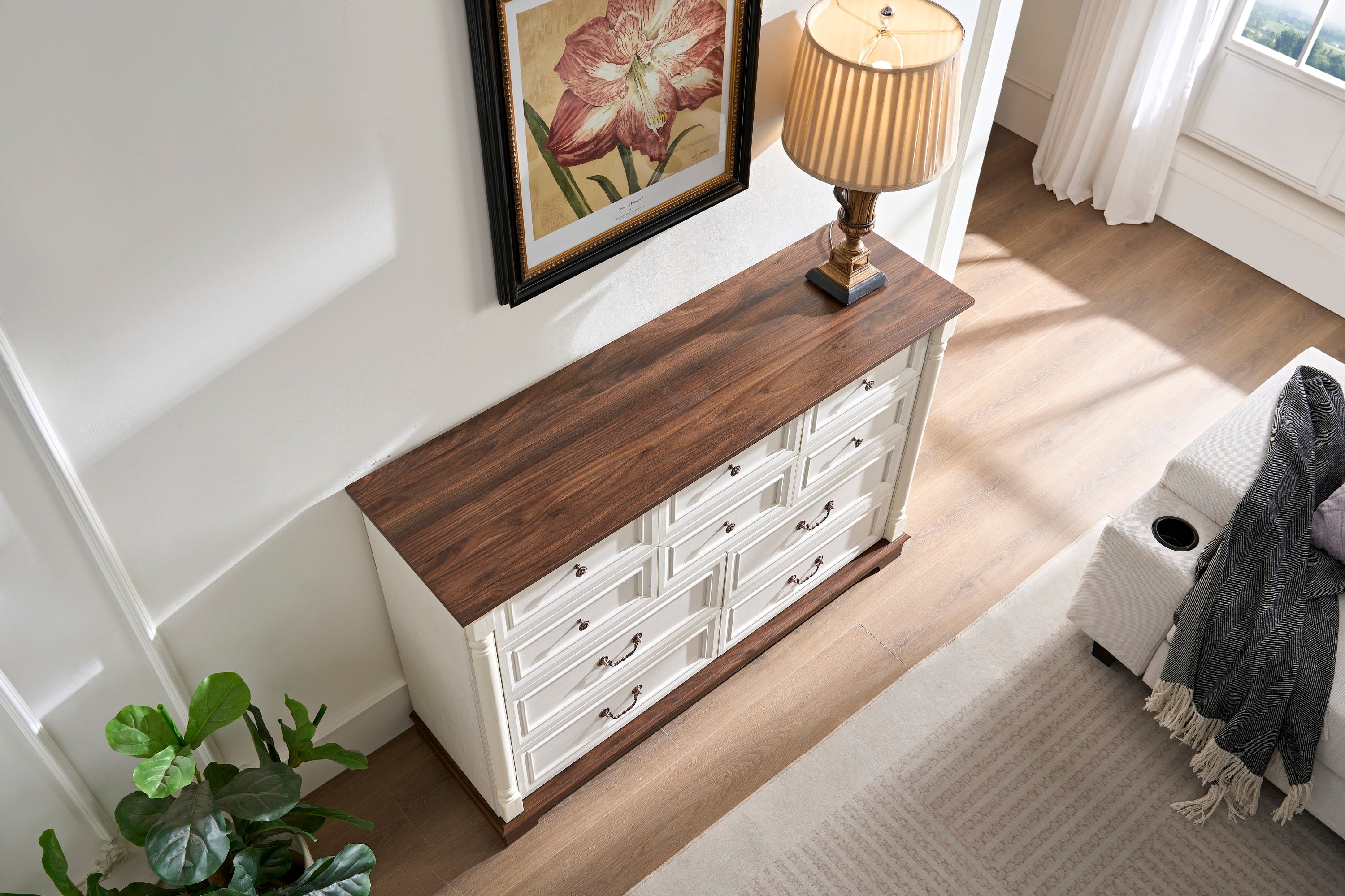 10-Drawer Wooden Dresser Chest with Rustic Base & Riser Trim - Bedroom Storage Organizer for Clothes, Linens & Accessories | Perfect for Master Bedroom, Guest Room & Living Room Furniture Arrangement