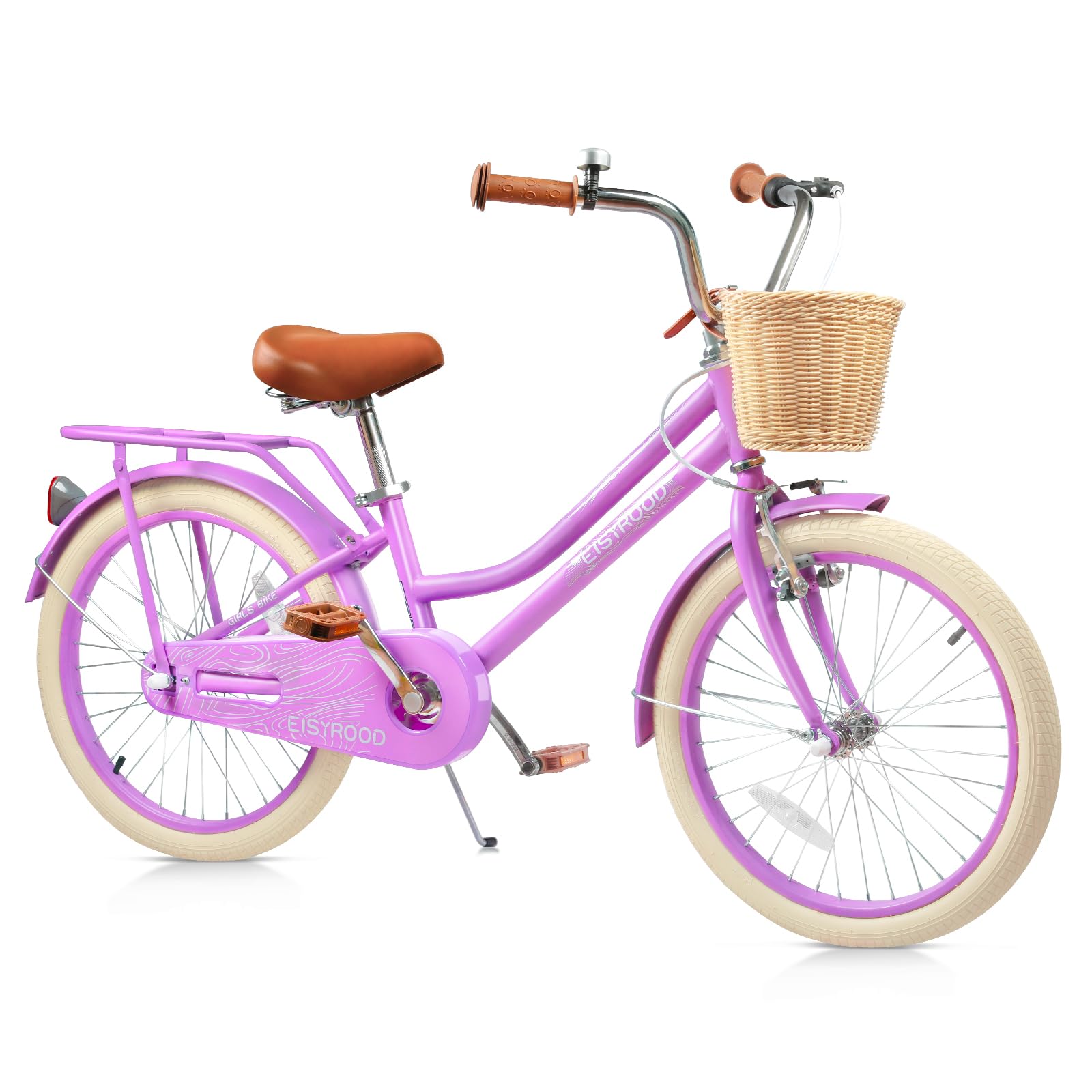 **20 Inch Girls Bike with Basket & Kickstand - Kids Bicycle for Ages 5-12, Steel Frame with Suspension Fork & Dual-Disc Brakes - Multiple Colors - Perfect for Neighborhood Rides, Park Adventures & School Commutes**