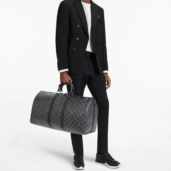 LV Keepall 55 Bandouliere Duffel Bag - Monogram Eclipse Canvas Travel Bag for Men & Women | Perfect for Weekend Getaways & Business Trips