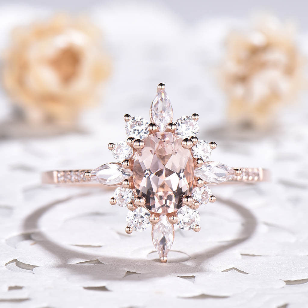 14K/18K Gold Floral Morganite Moissanite Diamond Engagement Ring for Women - Elegant Wedding Band, Promise Ring & Anniversary Jewelry Gift