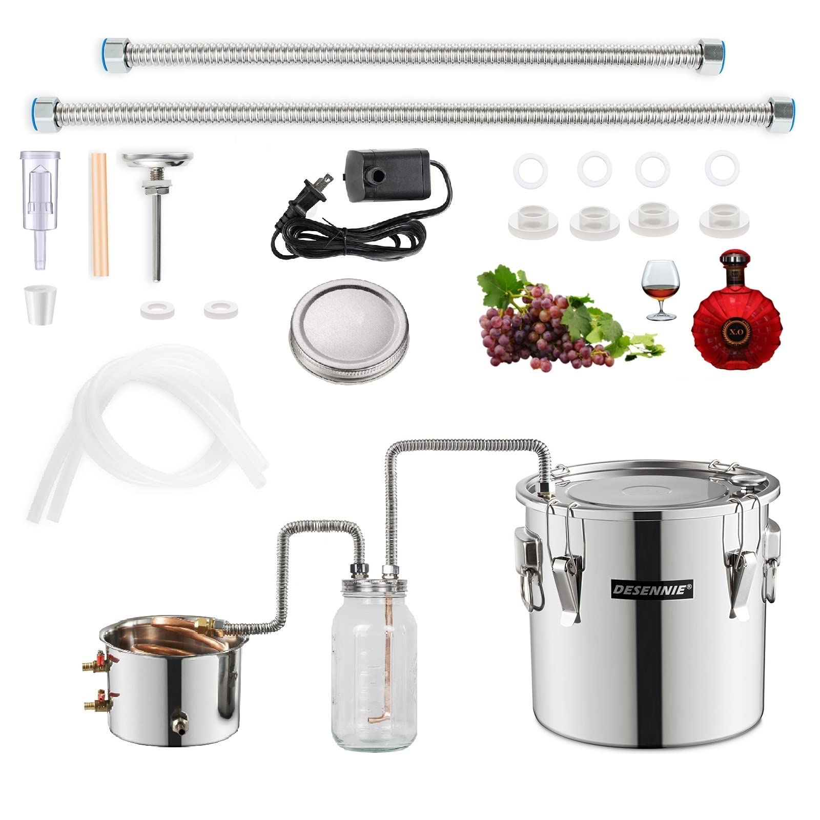 5 Gallon Stainless Steel Alcohol Distiller with Glass Thumper Keg, Copper Coil & Thermometer - Complete Home Brewing Kit for Whisky, Brandy, Vodka & Moonshine - Perfect for DIY Spirits, Craft Cocktails & Homemade Liquor Gifts