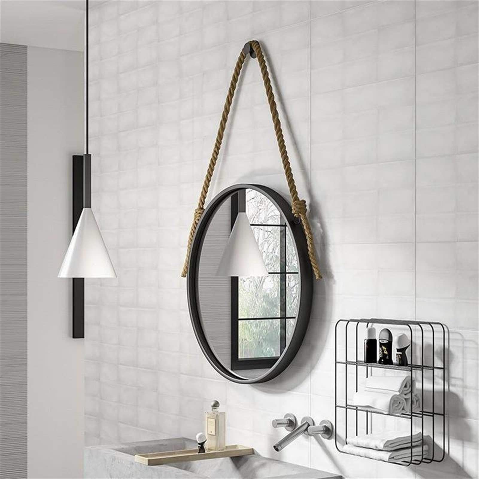 Black Metal Round Wall Mirror - 40cm/15.7 Inch Circle Bathroom Vanity Mirror for Bedroom, Living Room & Entryway | Durable Framed Makeup Mirror for Home Decor & Daily Use