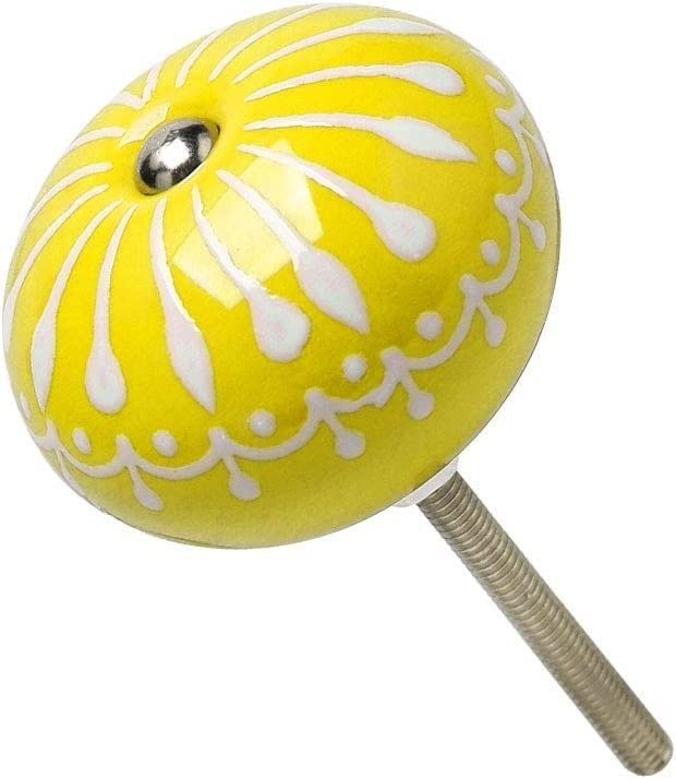 Vintage Ceramic Cabinet Knobs - Yellow Drawer Pull Handles for Kitchen Cabinets, Wardrobes & Dressers - Elegant Furniture Decoration for Home & Office