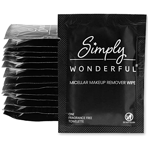 Simply Wonderful Micellar Water Makeup Remover Wipes - 100 Individually Wrapped Facial Cleansing Wipes for Removing Makeup, Mascara, Lipstick, Oil & Dirt | Gentle & Convenient for Travel, Gym & Daily Skincare Routine