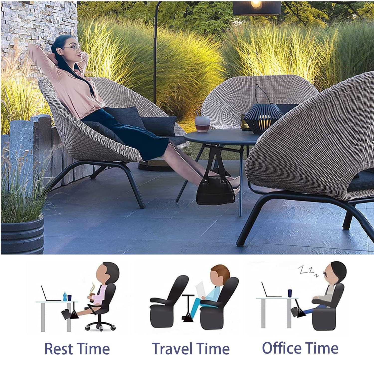 Premium Airplane Foot Rest with Adjustable Height - Comfortable Travel Footrest Made of High-Quality Foam - Portable Flight Accessory for Carry-On - Perfect for Long Flights & Road Trips (Black)