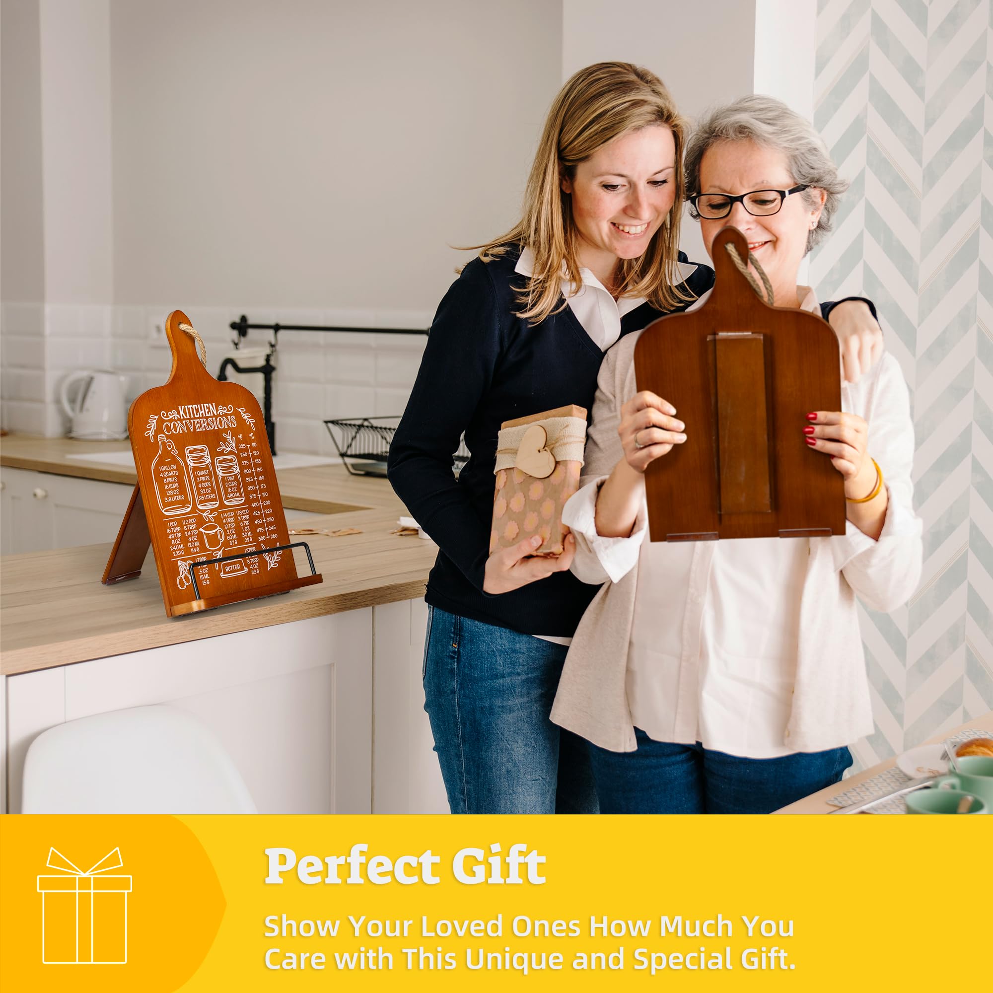 Kitchen Conversion Chart Cookbook Stand - Sturdy Recipe Holder for Countertop, Cookbook & Kitchen Book Stand - Unique Gift for Women (Brown) - Perfect for Baking, Cooking & Recipe Organization