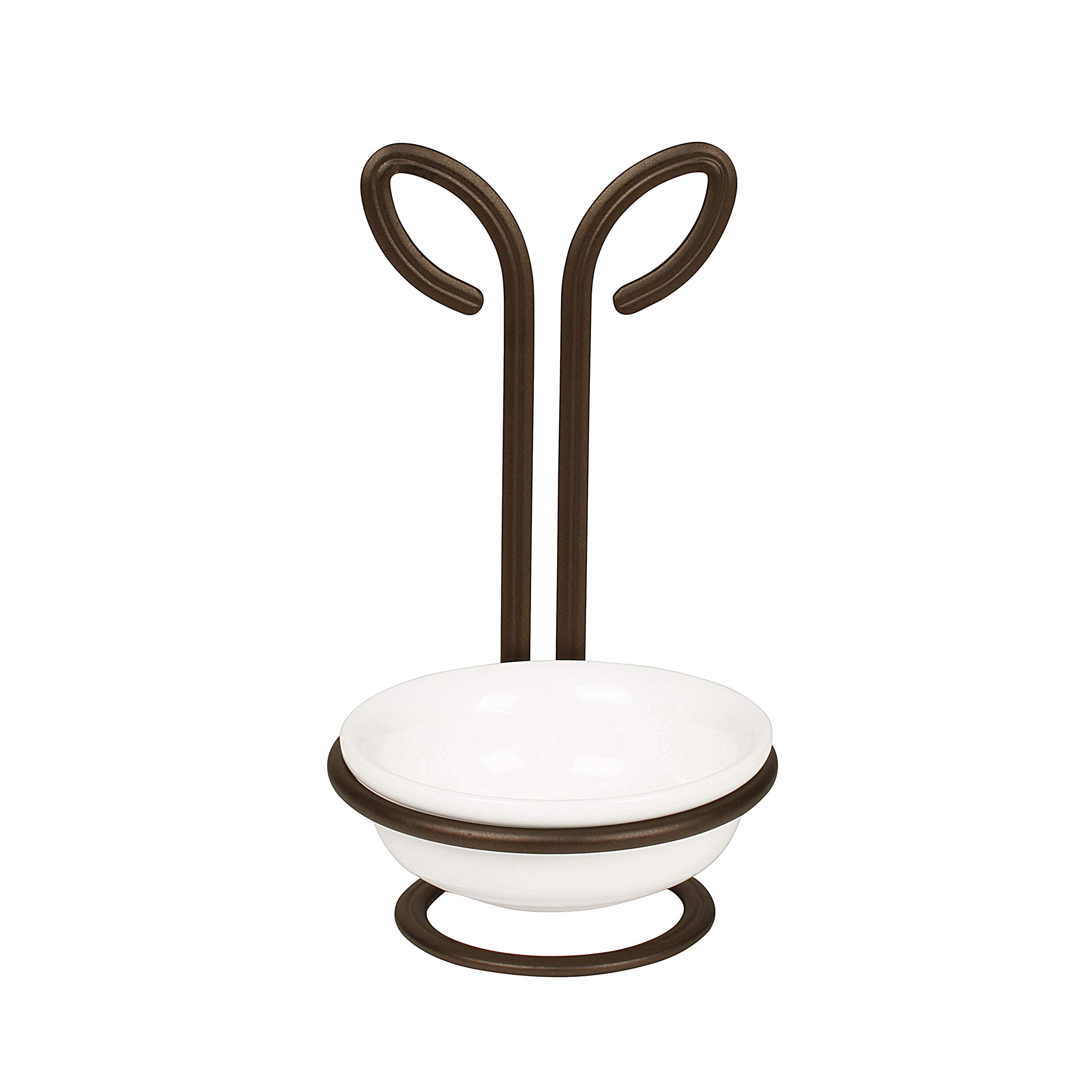 Modern Bronze Spectrum Leaf Spoon Rest with Ceramic Dish - Vertical Utensil Holder for Stovetop Organization - Nature-Inspired Kitchen Décor - Perfect for Cooking, Serving & Kitchen Counter Display