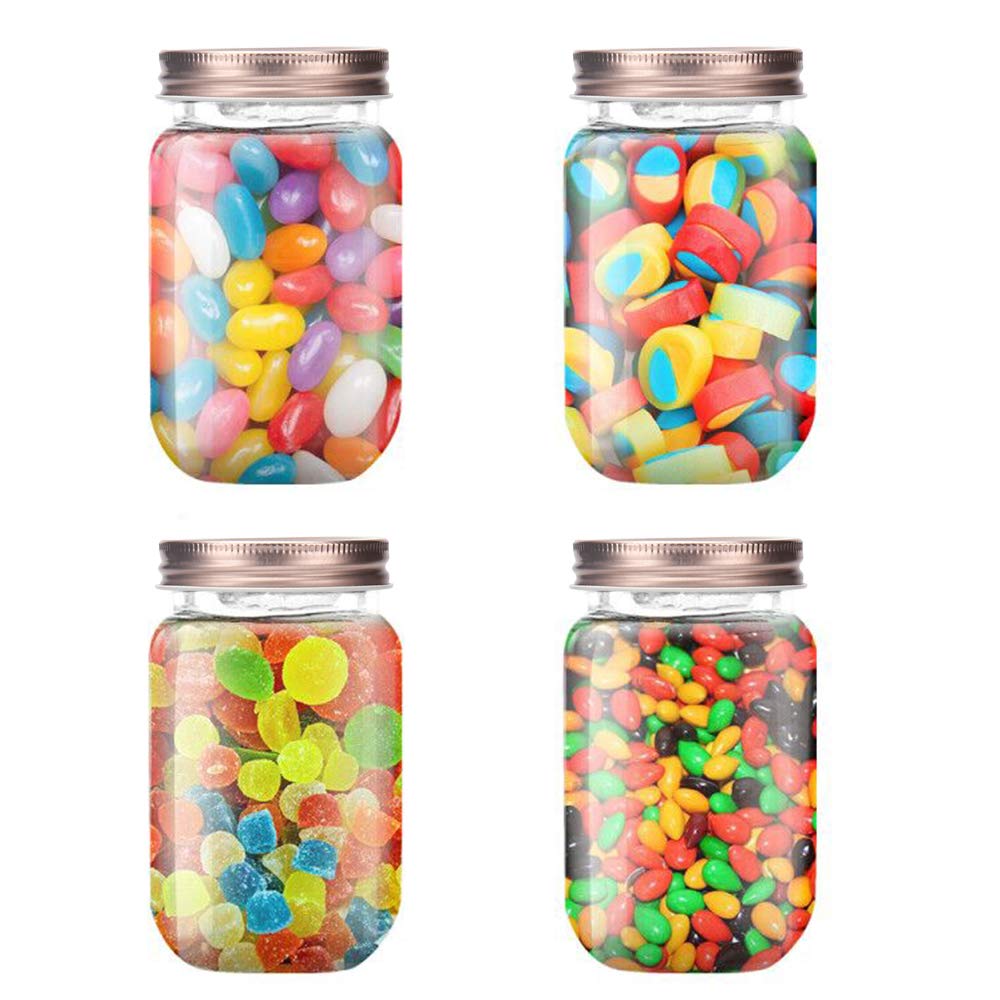 Novelinks 16oz Clear Plastic Jars with Rose Gold Lids - 20 Pack BPA-Free Refillable Round Containers for Kitchen Pantry Organization, Bathroom Storage & Craft Supplies - Airtight Food Storage Jars for Spices, Candles, Makeup & Home Decor