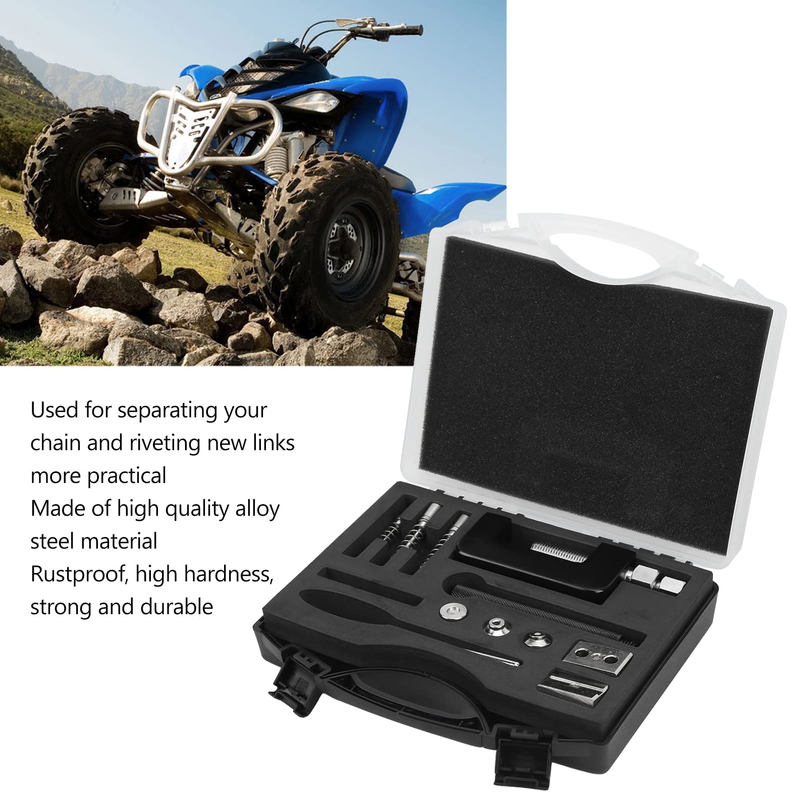 12-Piece Universal Motorcycle Chain Cutter Breaker & Riveter Tool Kit with Storage Box - for ATV, Dirt Bike, Motorcycle Maintenance & Repair - Perfect for DIY Enthusiasts and Professional Mechanics