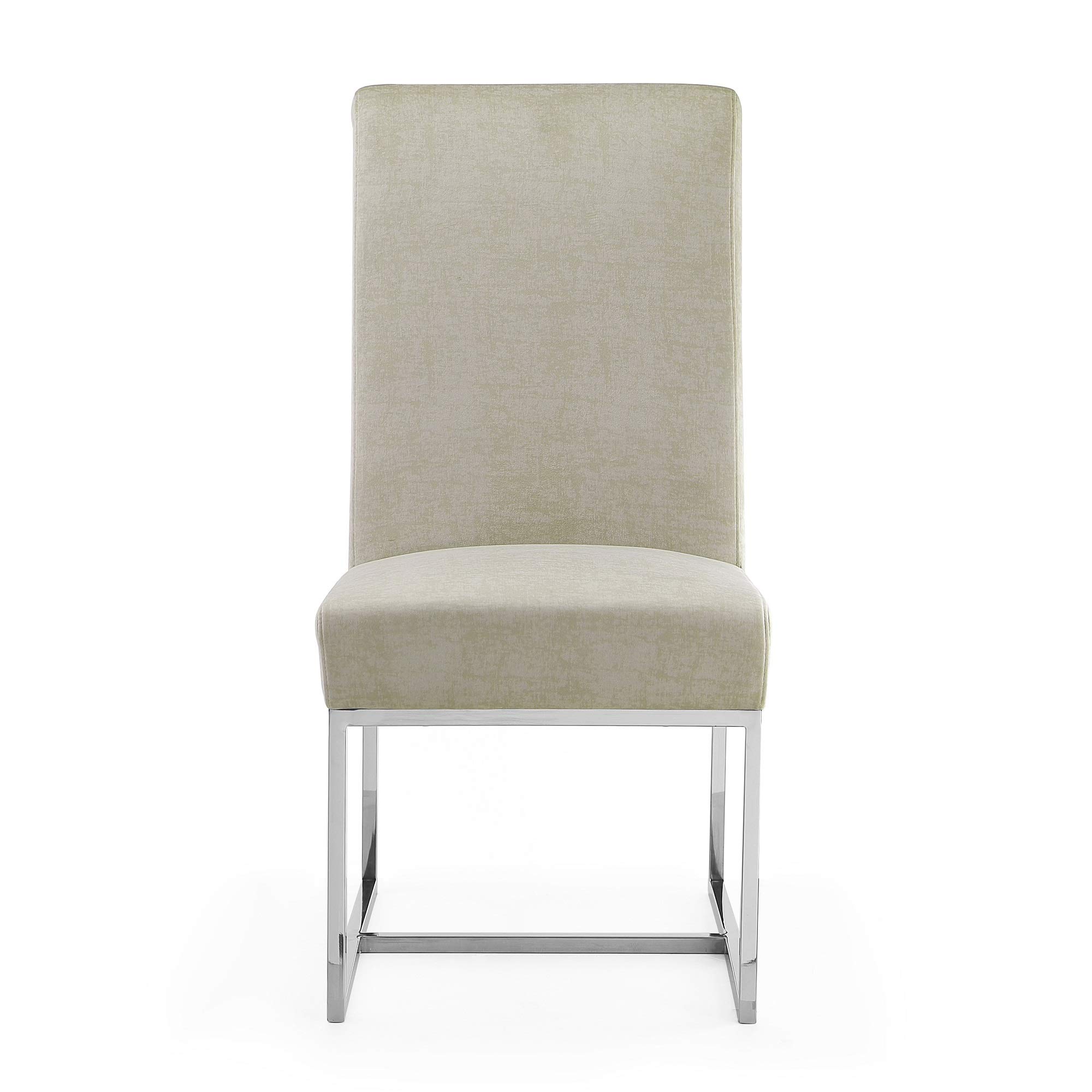 Modern Velvet Dining Chairs with High-Density Foam & Chrome Stainless Steel Frame - High-Back Fully Assembled Industrial Chic Accent Furniture (Set of 1, Champagne) - Perfect for Dining Rooms, Kitchens, and Contemporary Home Decor