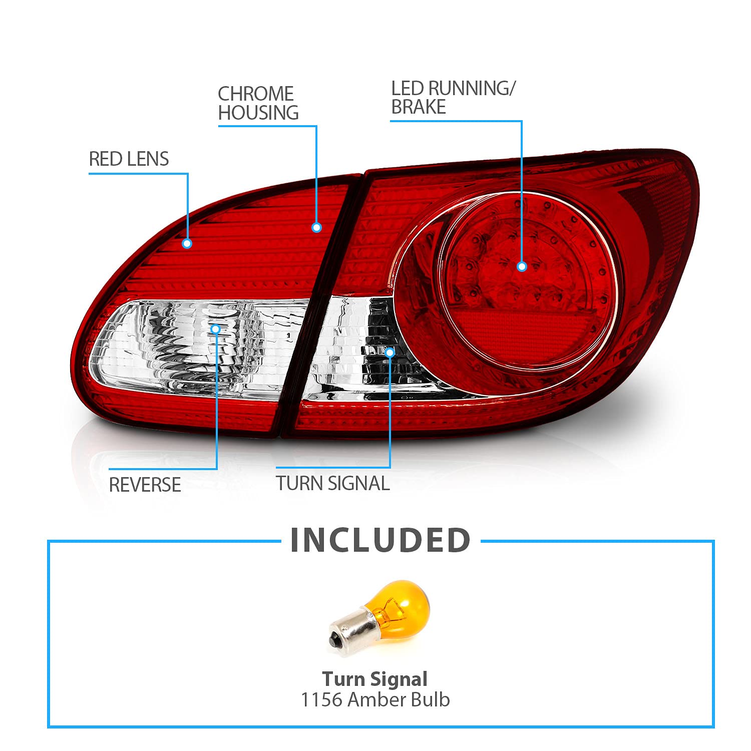 AmeriLite LED Taillights Red/Clear - 4 Piece Set for Toyota Corolla (Driver & Passenger Side) | Durable Replacement Lights for Night Driving & Enhanced Safety