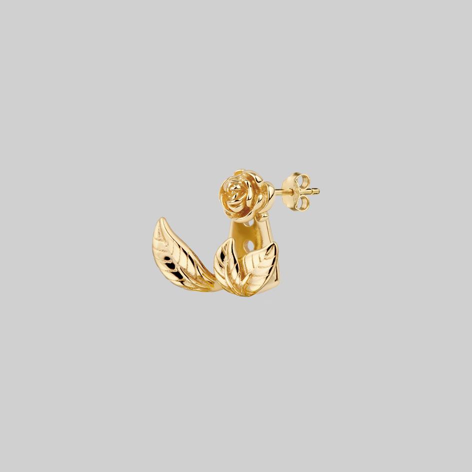 VERDURS. Rose & Foliage Earrings - Gold Plated Floral Dangle Earrings for Women, Elegant Gift for Valentine's Day, Wedding, Party & Special Occasions