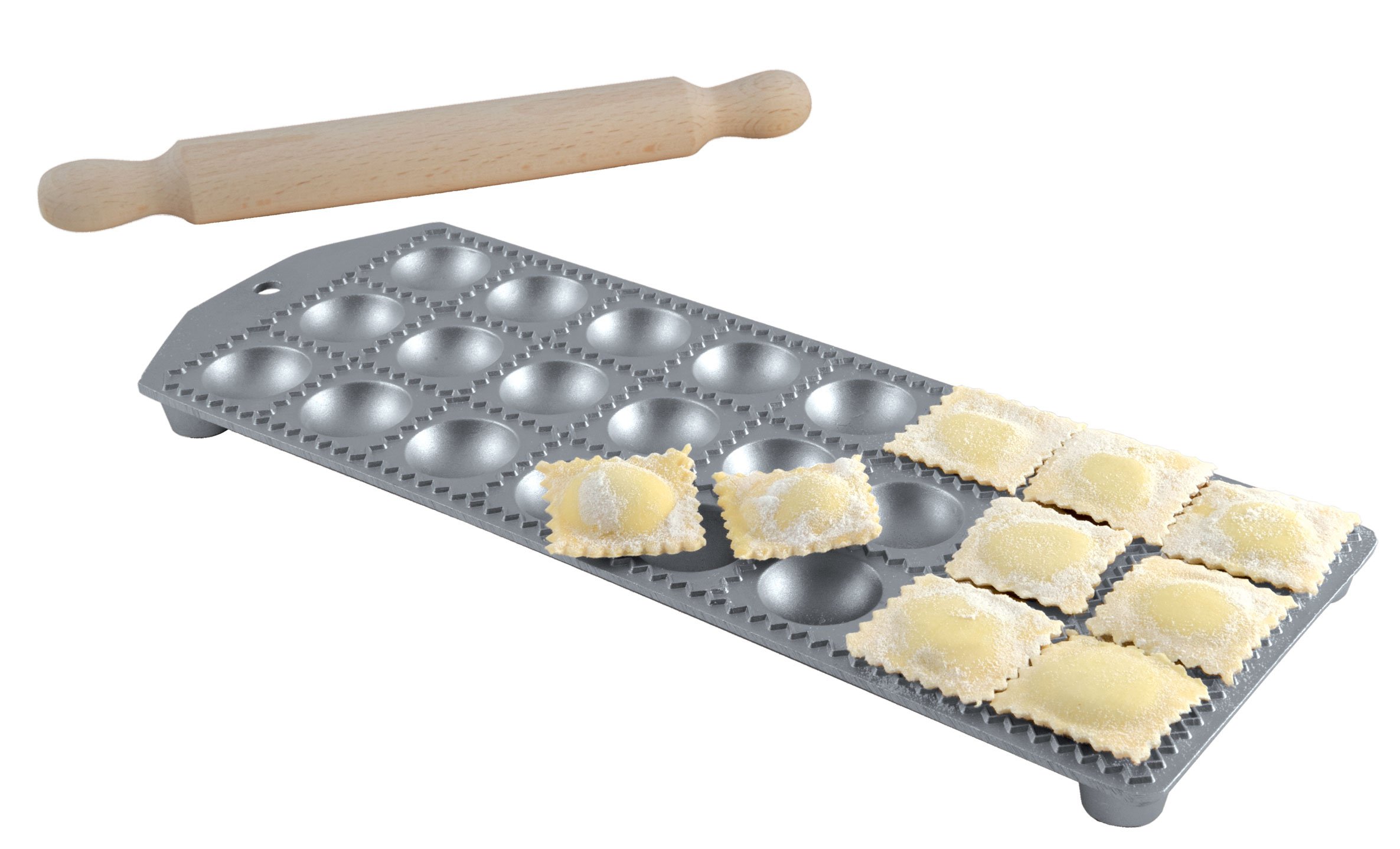 Eppicotispai 24-Hole Round Aluminum Ravioli Maker with Rolling Pin - Perfect for Homemade Pasta, Italian Cooking & Kitchen DIY Projects