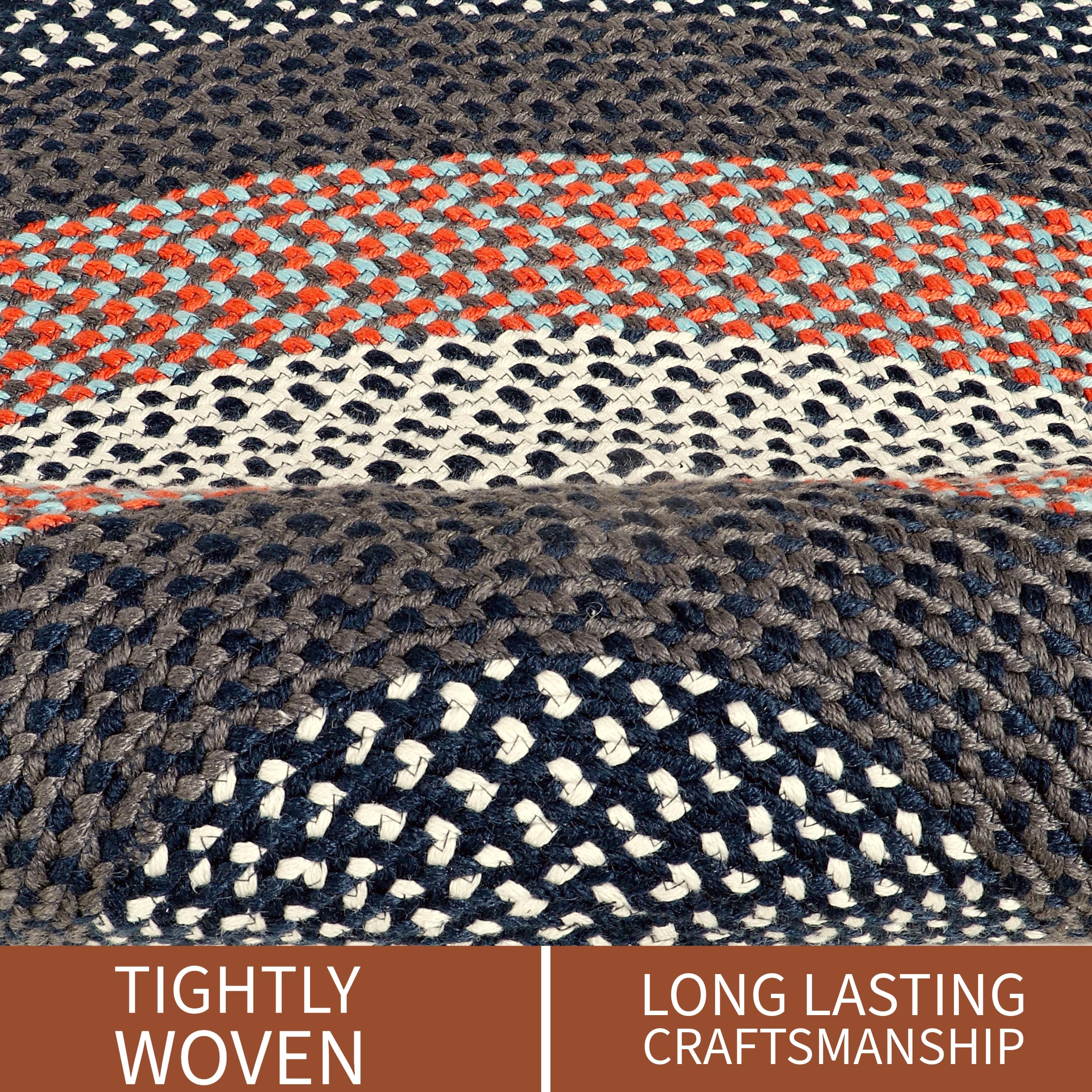 8' x 10' Oval Braided Area Rug - Rustic Red White Blue Washable Indoor Outdoor Rug for Living Room, Bedroom, Patio & Porch | Durable Home Decor for Cozy Spaces & Entertaining Areas