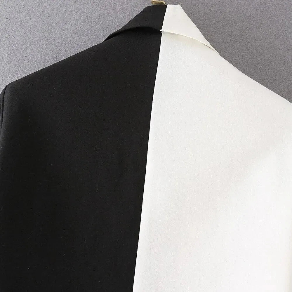 Black & White Crop Blazer for Women | Casual Patchwork Jacket | Office Wear & Spring Outfits