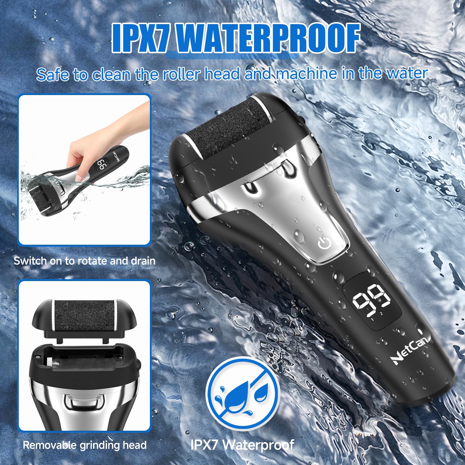 Professional Electric Callus Remover for Feet - Rechargeable Waterproof Pedicure Tool Kit with Foot File & Dead Skin Scrubber | Perfect for Home Spa, Pedicures & Dry Cracked Heel Care