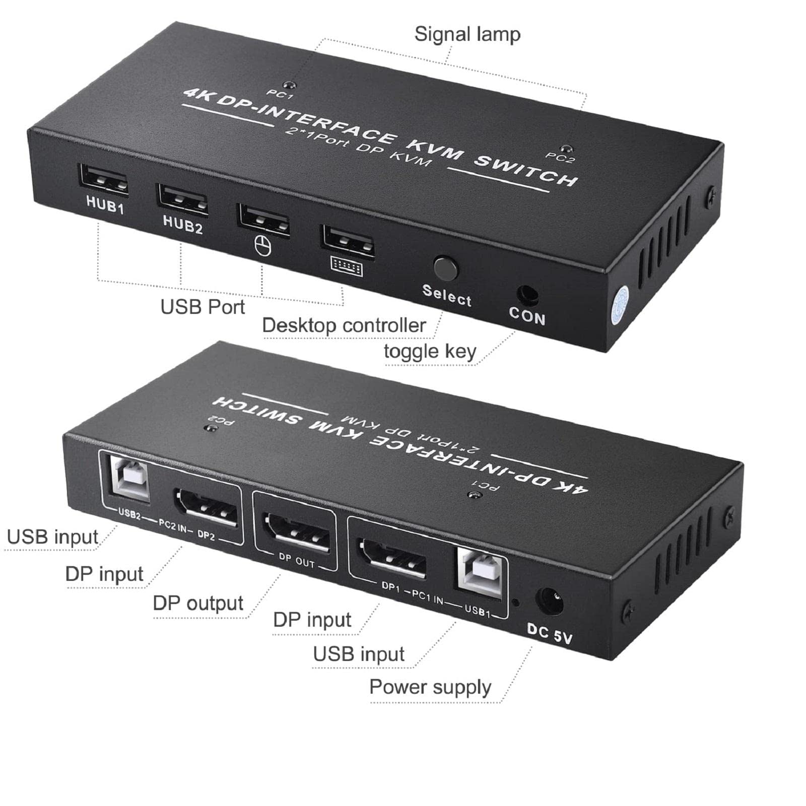 2023 WANSUPYIN 2-in-1 Out 4K HDMI DisplayPort KVM Switch - Dual Monitor Switcher for PC, Mouse, Keyboard & Printer | Perfect for Home Office & Gaming Setup