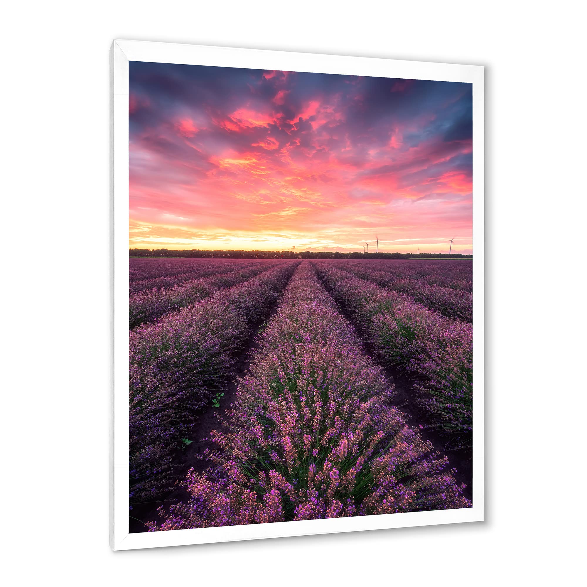 DesignQ Sunrise & Dramatic Clouds Over Lavender Field XIV Framed Canvas Wall Art - Perfect for Farmhouse, Living Room, Bedroom & Office Decor