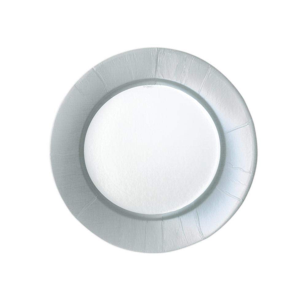 Caspari Silver Linen Border Paper Plates - 16 Count Elegant Salad & Dessert Plates for Parties, Weddings, and Special Events