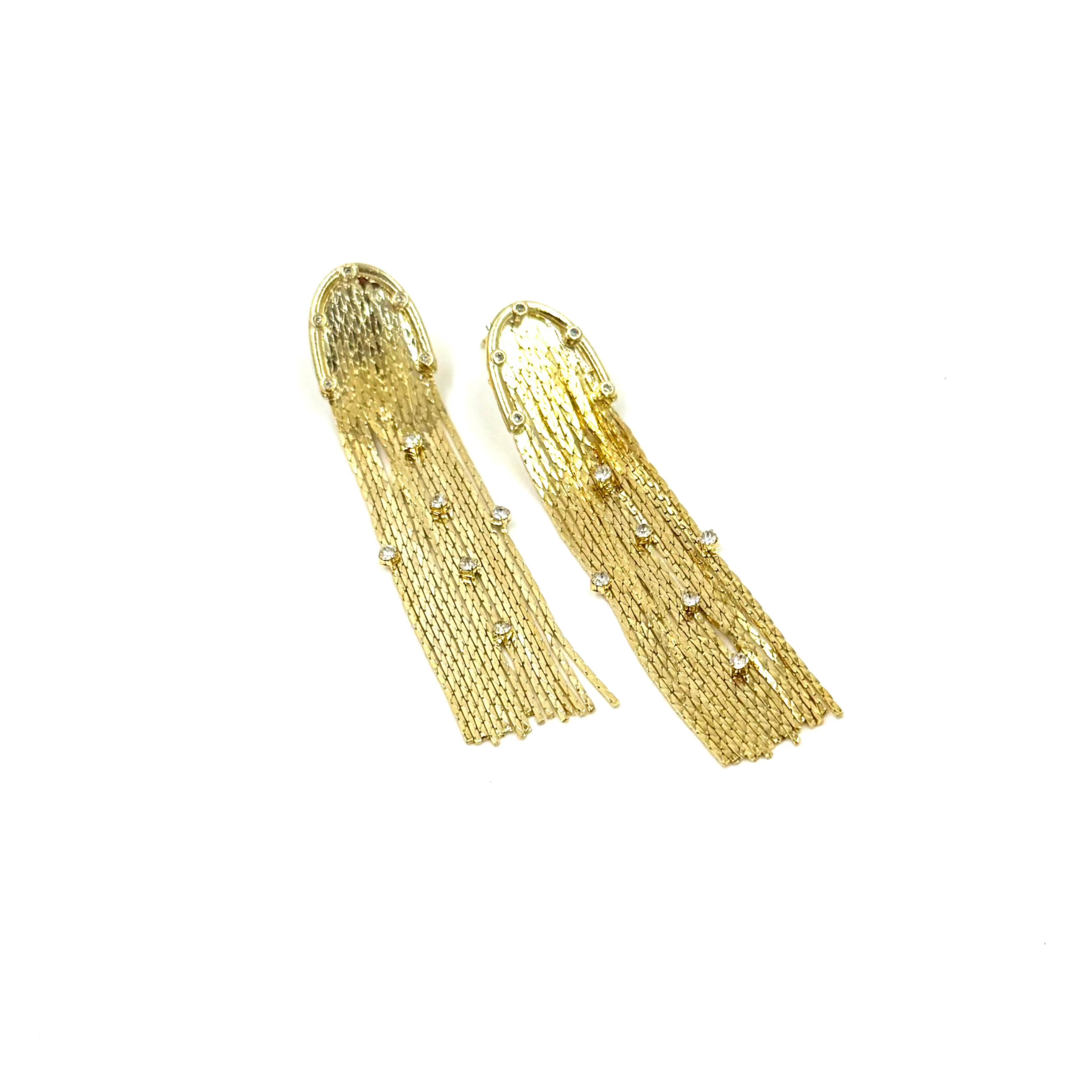 Ashley Gold Stainless Steel Gold Plated Fringe & CZ Drop Chain Earrings for Women - Elegant Dangle Earrings for Party, Wedding & Evening Out