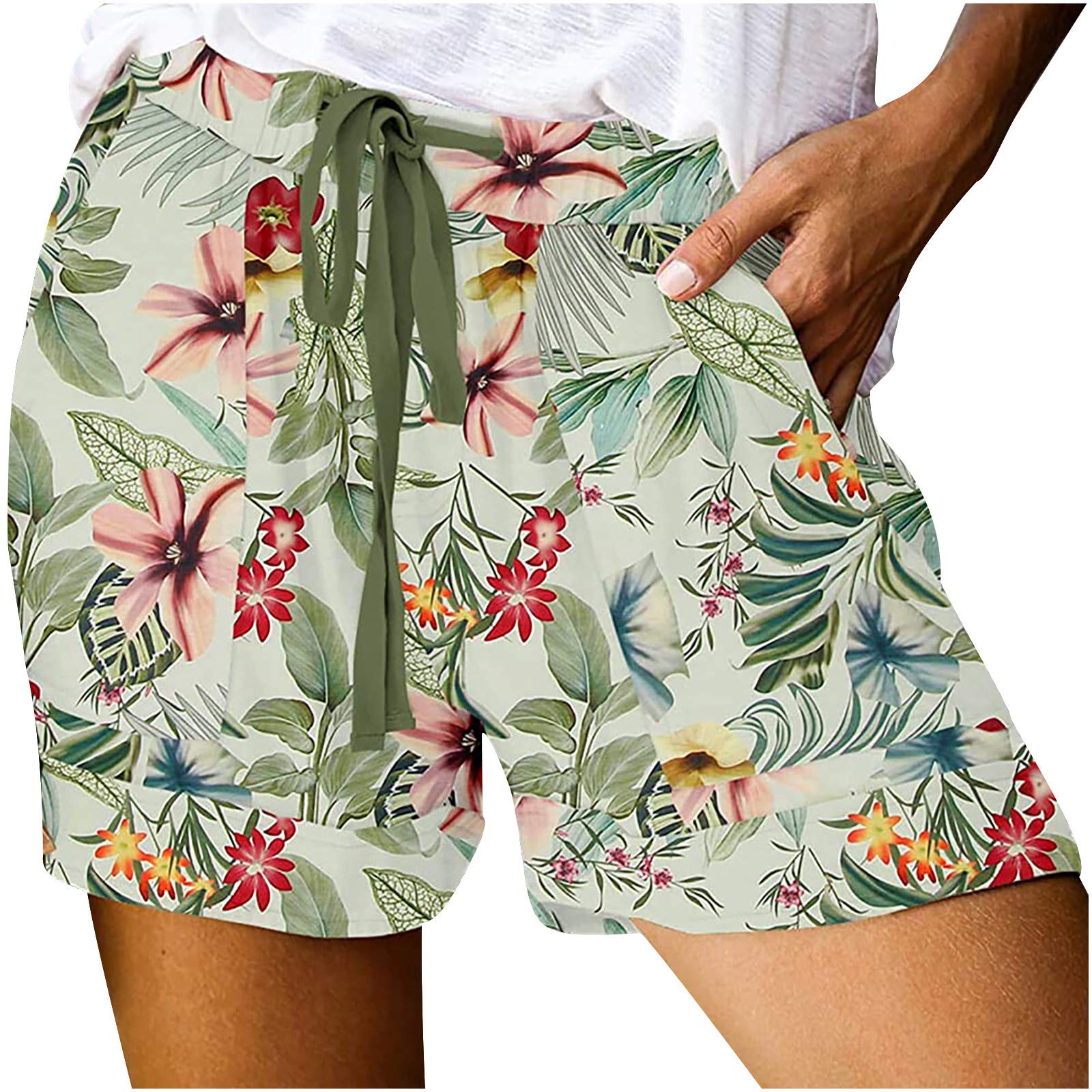 Posijego Women's Ruched Paperbag Pleated Shorts - Casual Loose Fit Summer Shorts with Graphic Design for Women | Perfect for Beach, Vacation & Everyday Wear