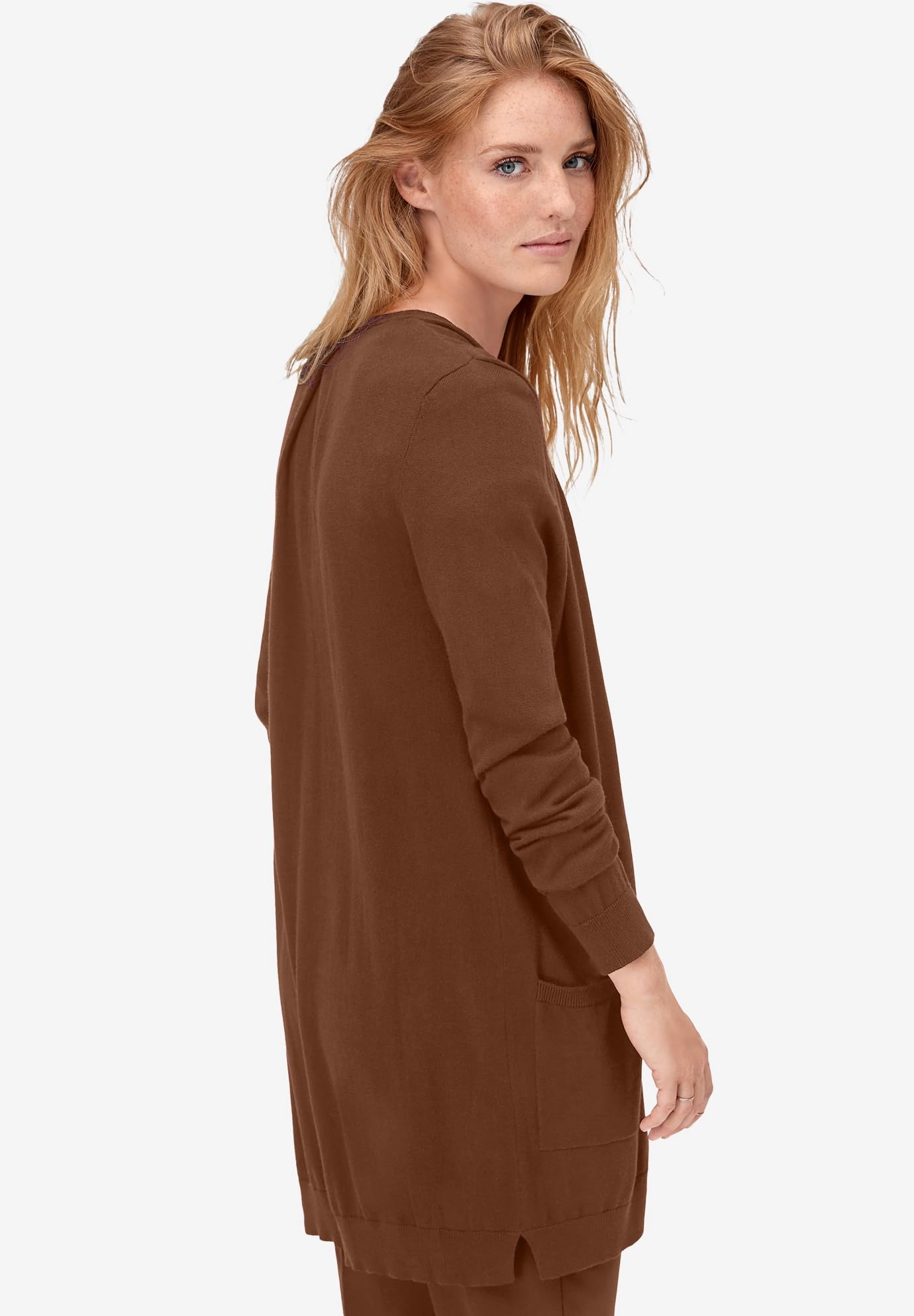 Ellos Women's Plus Size Boyfriend Cardigan - Soft Oversized Open Front Long Sweater for Casual Wear, Lounge & Layering