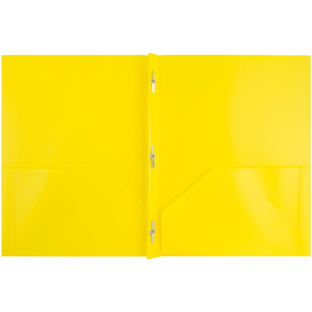 JAM Paper Medium Weight Plastic Presentation Folder with Metal Prong Fastener Clasps - Yellow - 96/Pack - Ideal for Office, School, and Business Document Organization