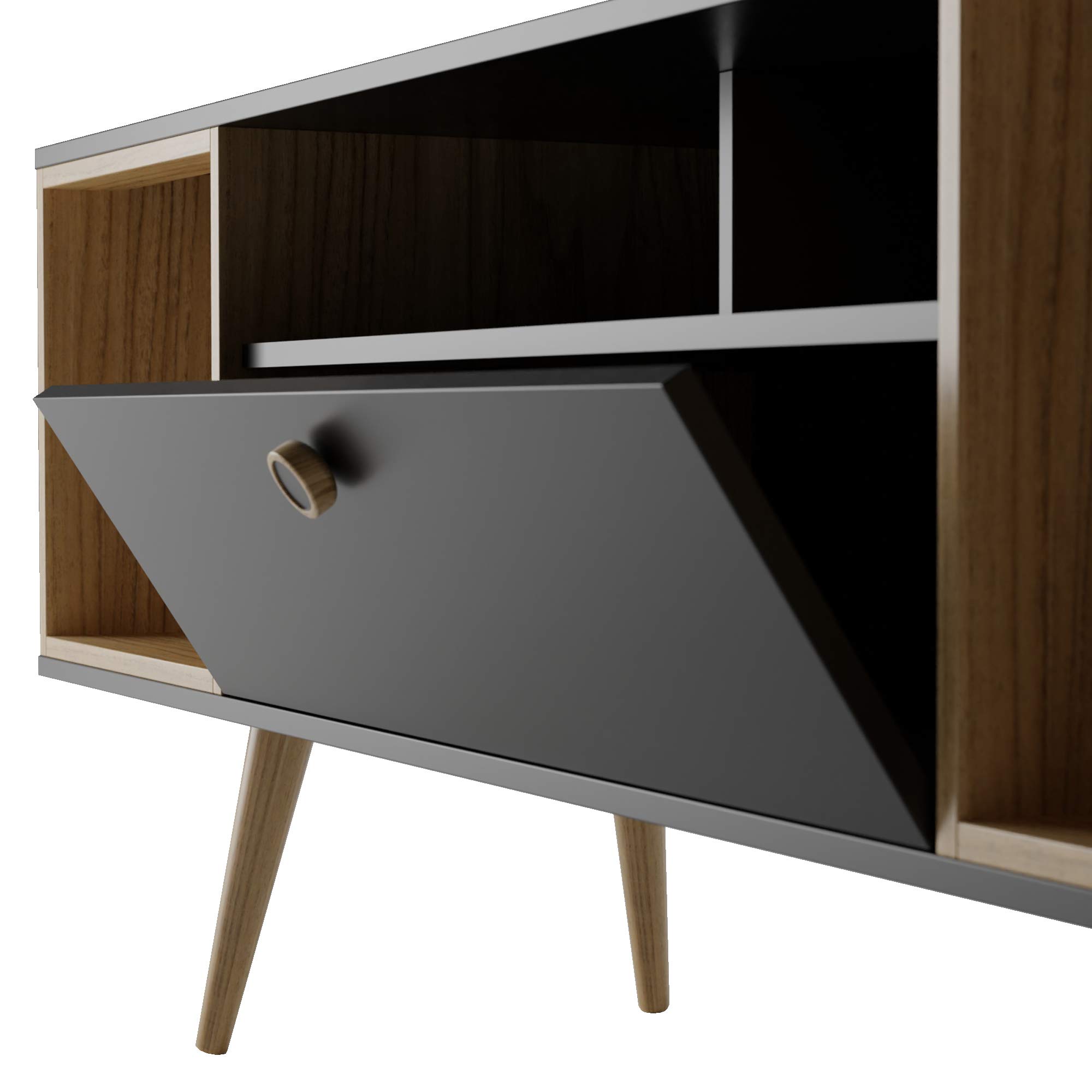Mid Century Modern TV Stand with 6 Shelves & Media Storage - 62.99
