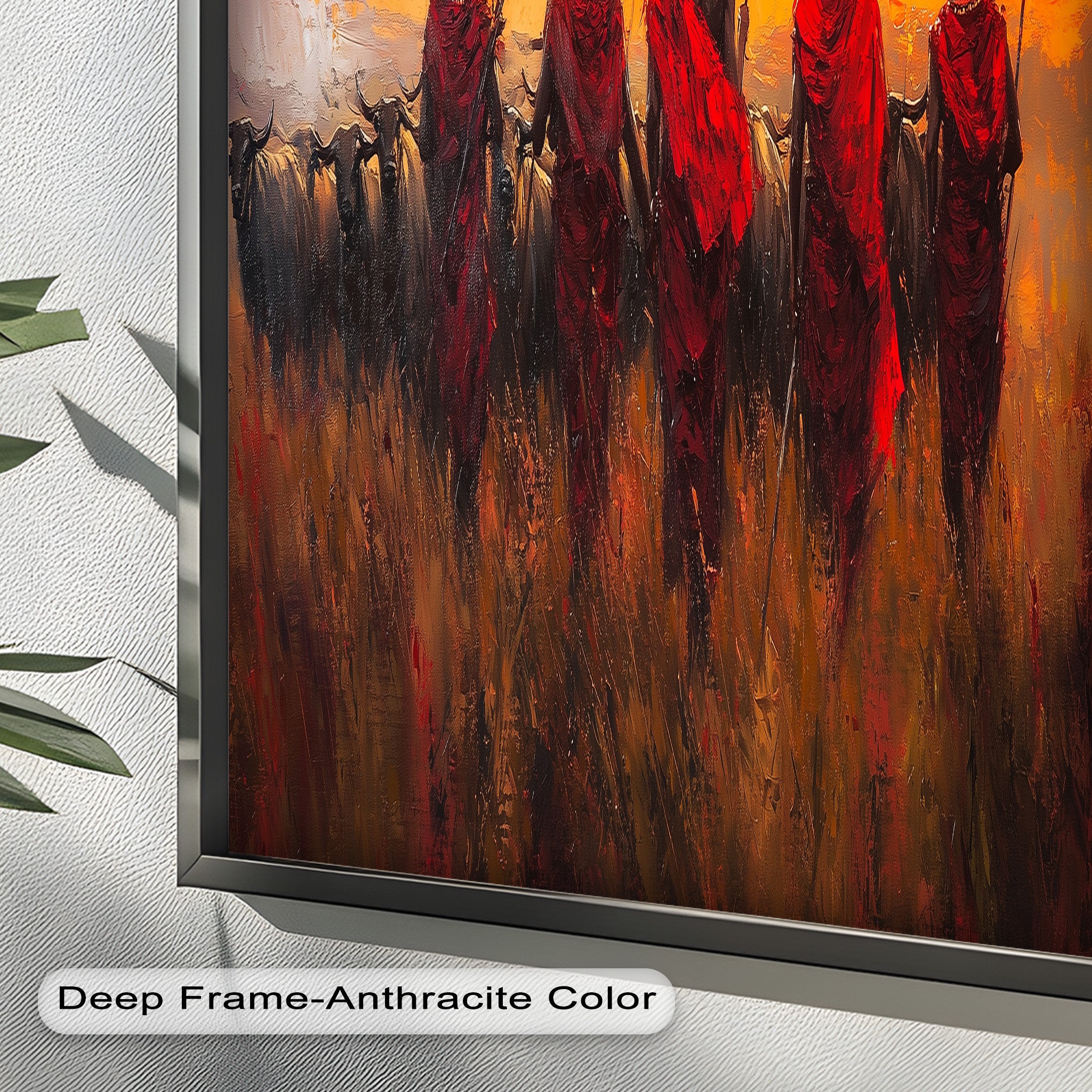 African Warrior Sunset Tribal Culture Oil Painting - Handmade Wall Art for Living Room, Bedroom & Office Decor