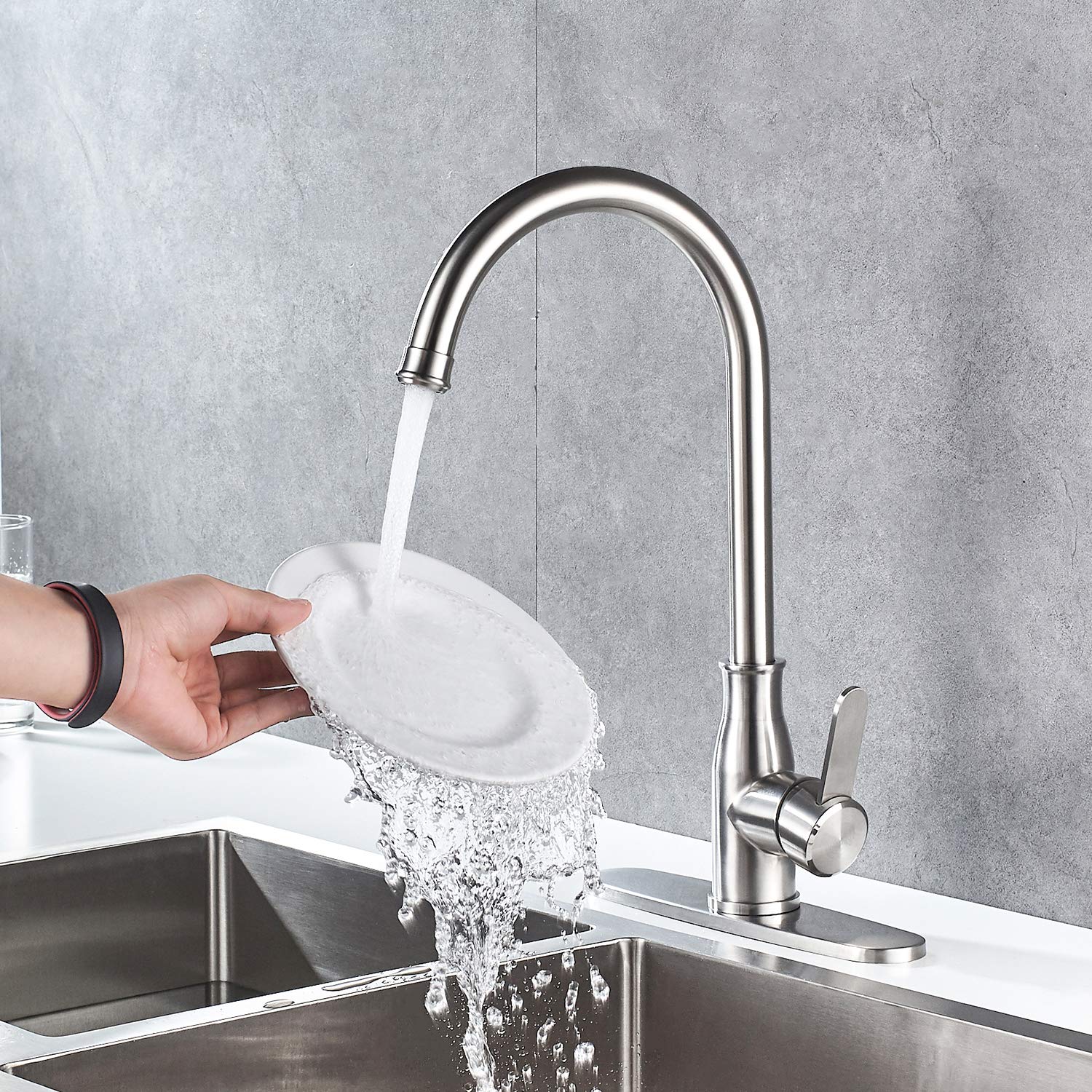 Brushed Nickel Single Handle High Arc Kitchen Faucet - Stainless Steel Modern Sink Faucet for Commercial Bar & Home Kitchen - Perfect for Washing Dishes, Filling Pots & Cleaning Veggies