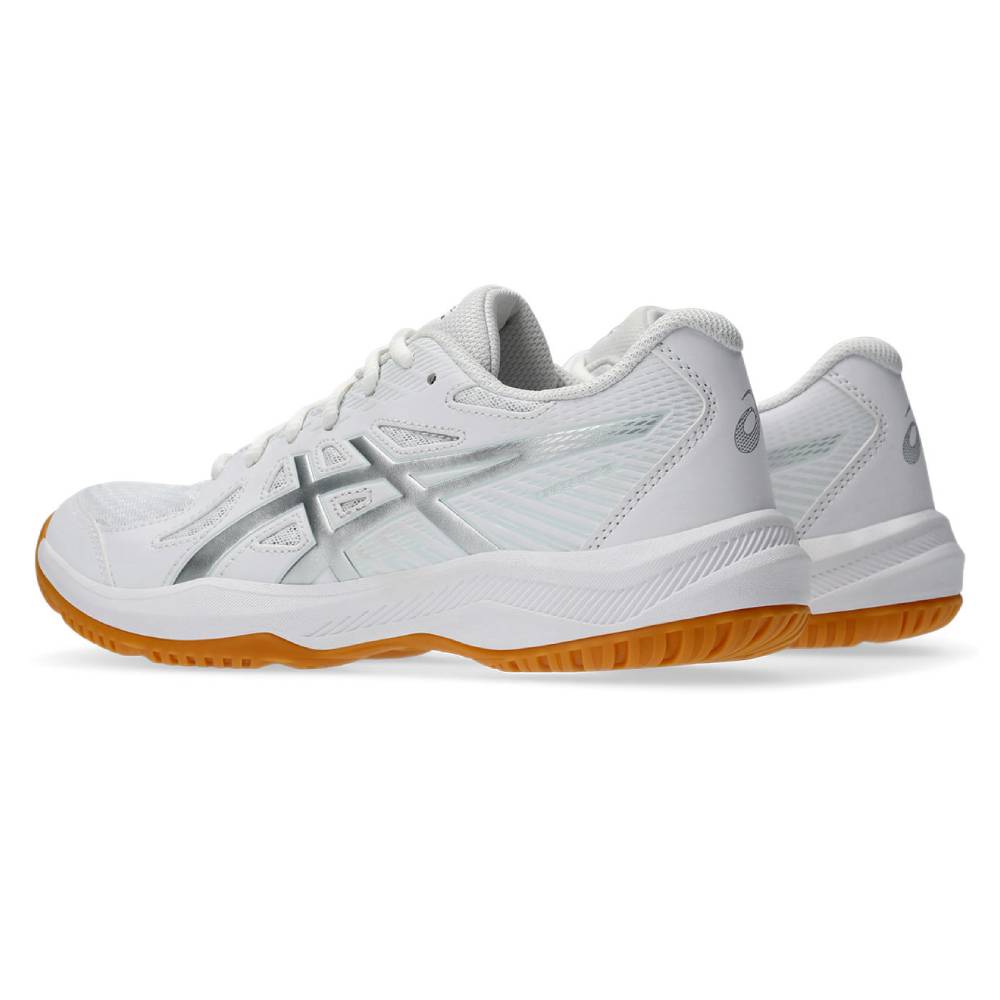 ASICS Upcourt 6 Women's Indoor Court Shoes - White/Pure Silver - Volleyball, Badminton & Squash Shoes for Women - Lightweight & Non-Marking Soles for Gym & Indoor Sports