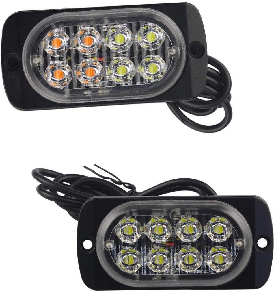 8 LED Ultra-Thin Amber Emergency Strobe Light Bar - High Intensity Surface Mount Warning Lights for Cars, SUVs, Pickup Trucks & Jeeps | Perfect for Roadside Emergencies, Construction Zones & Vehicle Safety