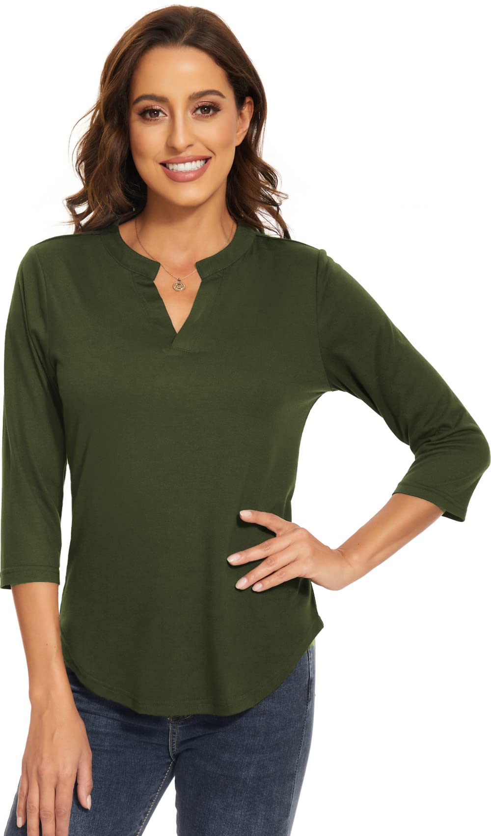Women's 3/4 Sleeve V-Neck Collared Blouse - Professional Work Shirt Tops for Office & Business Casual Wear | Perfect for Meetings, Presentations & Everyday Office Outfits