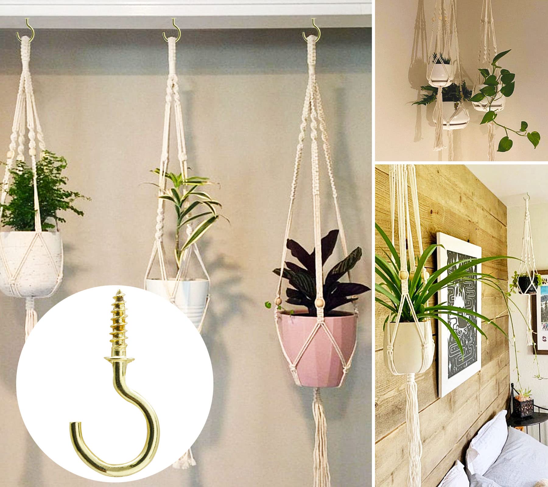 Biaungdo 100 Pack 3/4 Inch Gold Ceiling Hooks with Self-Tapping Screws - Heavy Duty Cup Hooks for Hanging Plants, Lights, Decorations in Home, Kitchen, Bathroom, Garage