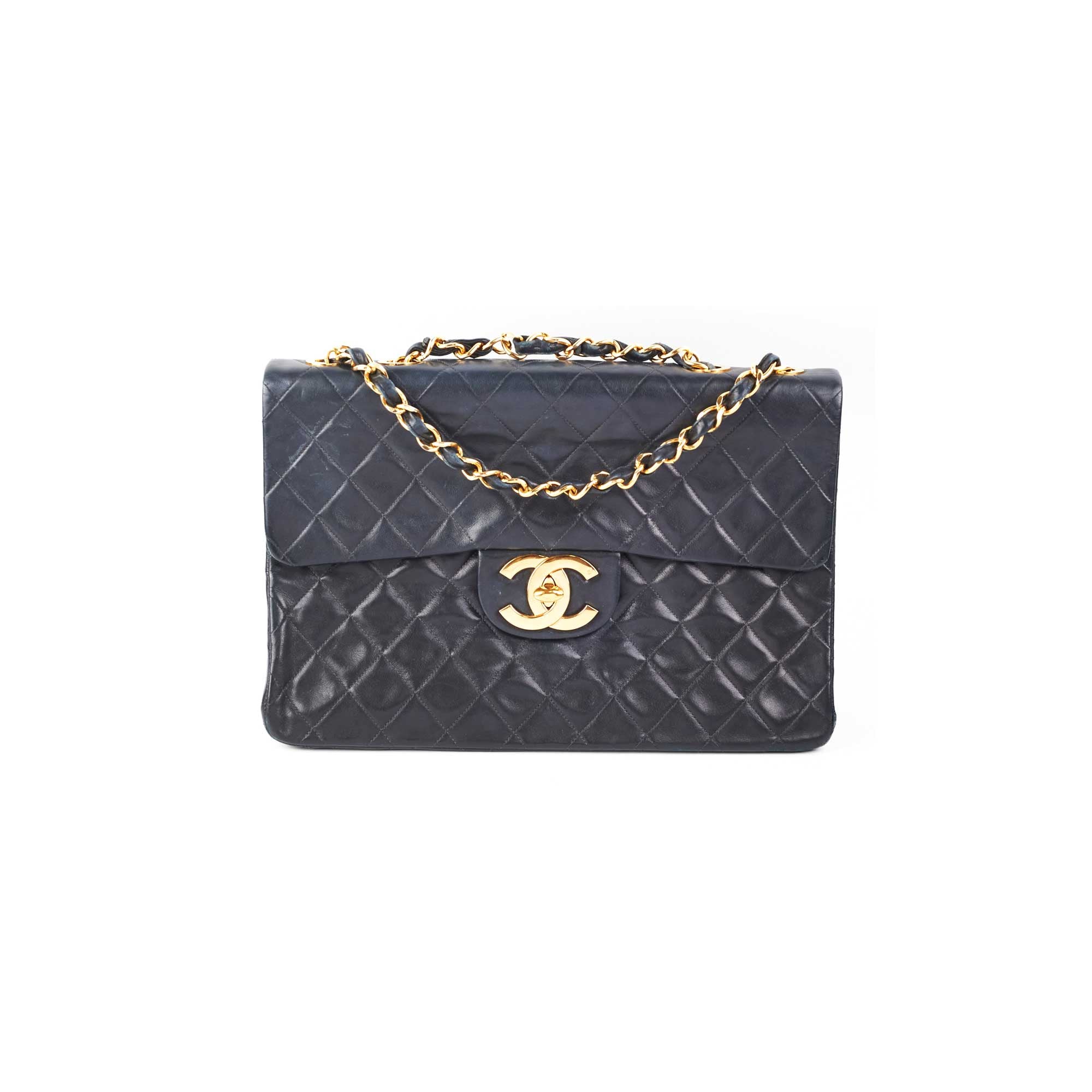 Vintage Chanel Maxi Flap Bag in Black with 24K Gold Hardware - Perfect for Luxury Fashion & Special Occasions