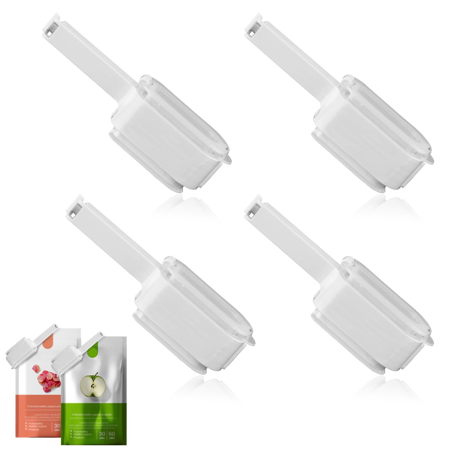 4-Piece Reusable Plastic Bag Clips with Pour Spout - Large Food Storage Sealing Clips for Snacks, Cereal, Flour | Perfect for Kitchen Organization & Airtight Storage of Dry Goods