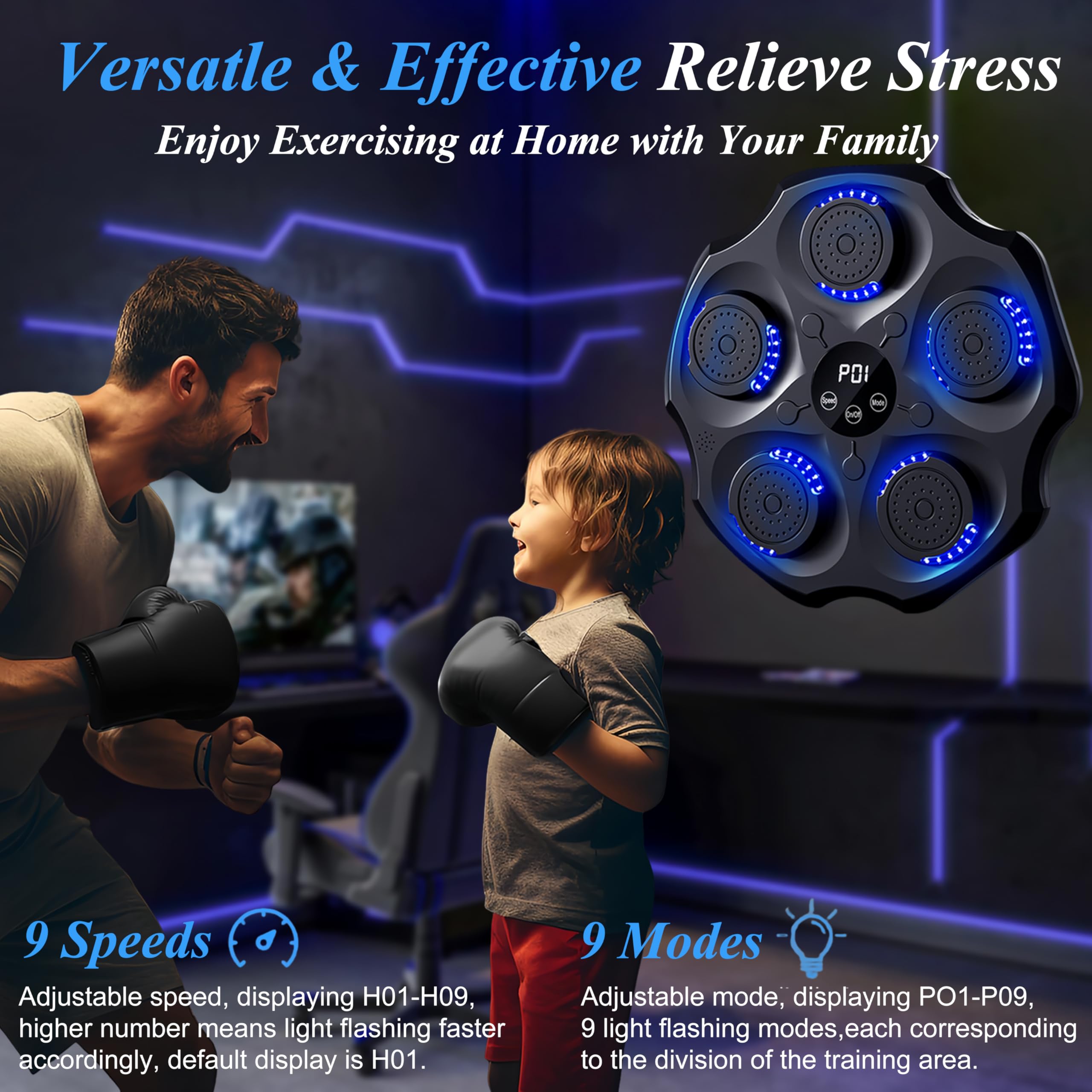 Smart Bluetooth Music Boxing Machine for Adults - Wall-Mounted LED Punching Target with Gloves, 9 Training Modes & 9 Speed Levels - Home Gym Equipment for Indoor Fitness & Stress Relief Workouts