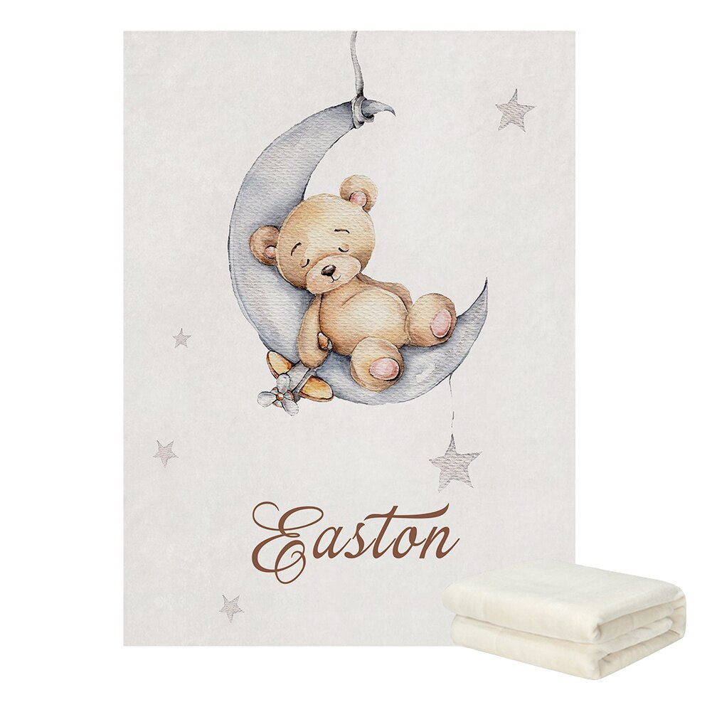 Sleepy Bear on Moon Baby Name Cot Bedding Set | Soft Nursery Bedding for Newborns | Perfect Baby Shower Gift | Cozy Crib Set for Nursery Decor & Sweet Dreams