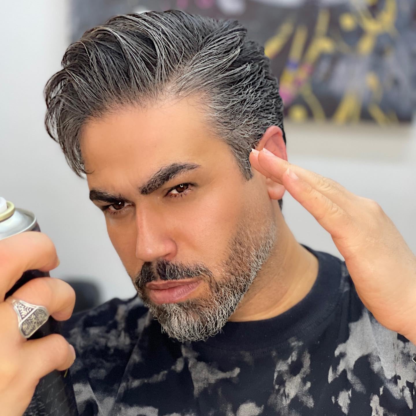 Natural Black & 40% Gray Human Hair Toupee for Men - 10x8