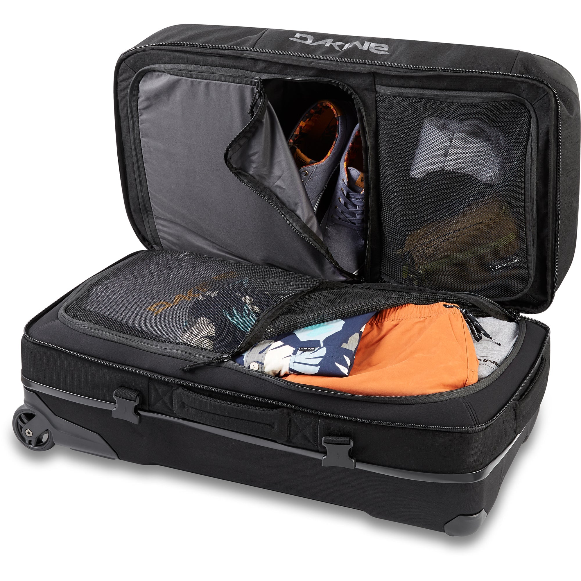 Dakine Split Roller Bag 110L - Large Durable Travel Luggage with Wheels for Airplane, Cruise & Adventure Trips - Black