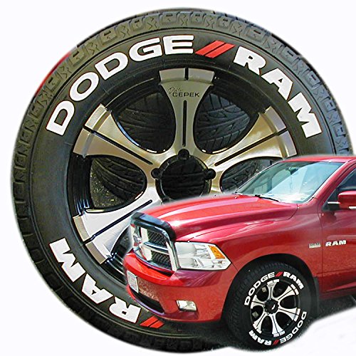 Dodge RAM Truck Tire Lettering Kit - Permanent DIY Rubber Stickers with 2oz Touch-Up Cleaner for 18-21 Inch Wheels (1.5