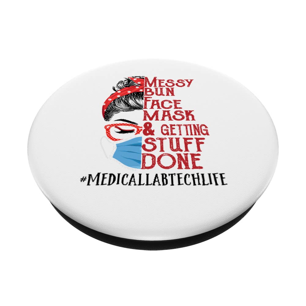 Messy Bun Face Mask - Reusable & Adjustable for Comfort - Perfect for Medical Lab Techs & Busy Professionals - PopSockets Swappable PopGrip for Phones & Tablets - Great for Work, Errands & Daily Activities